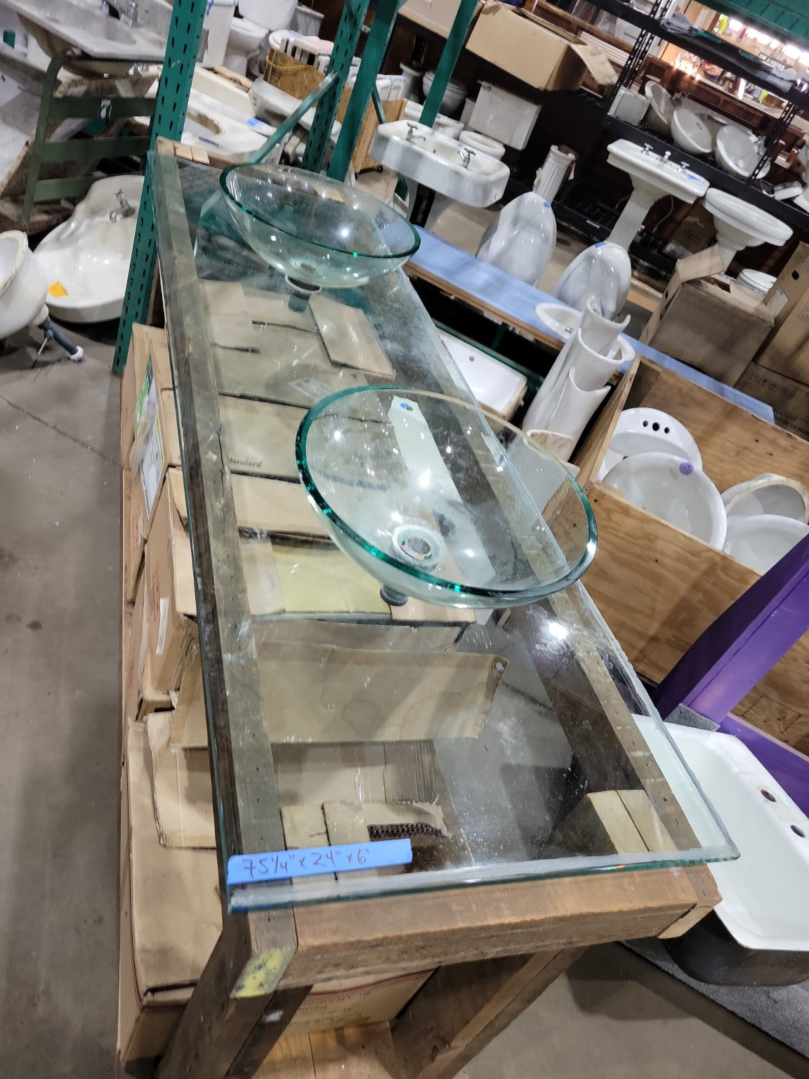 Industrial Glass Double Vessel Sink Countertop