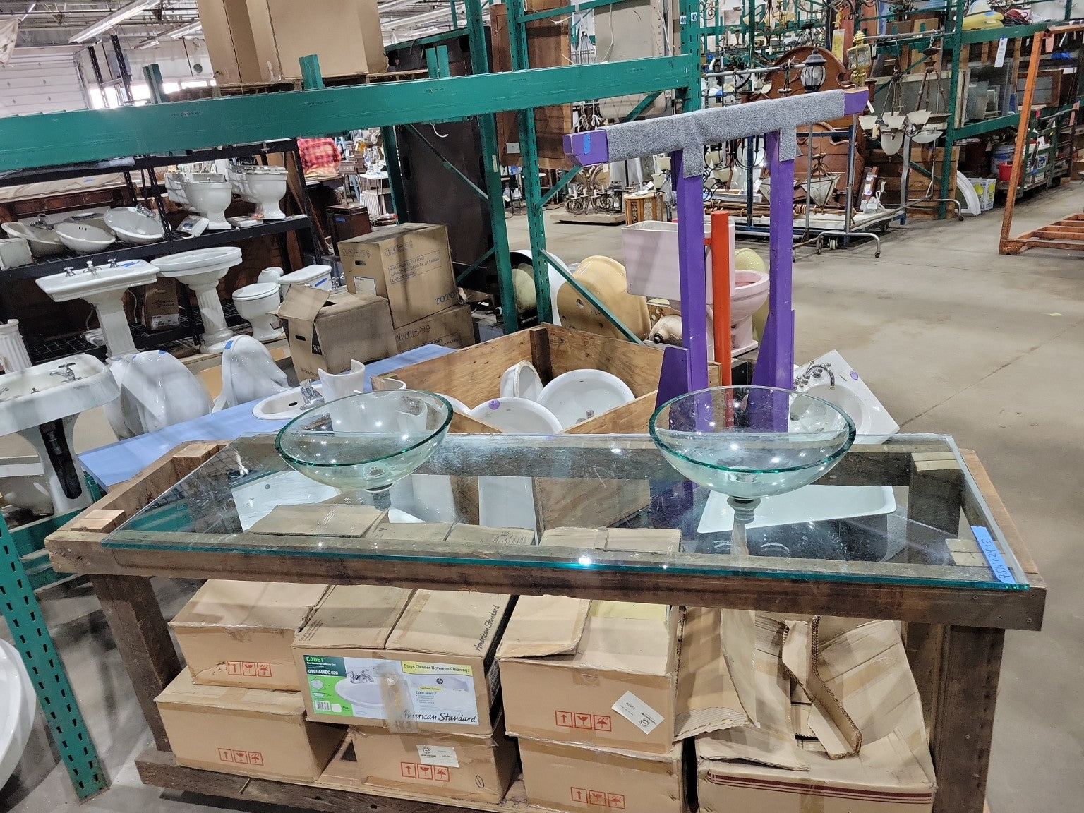Industrial Glass Double Vessel Sink Countertop