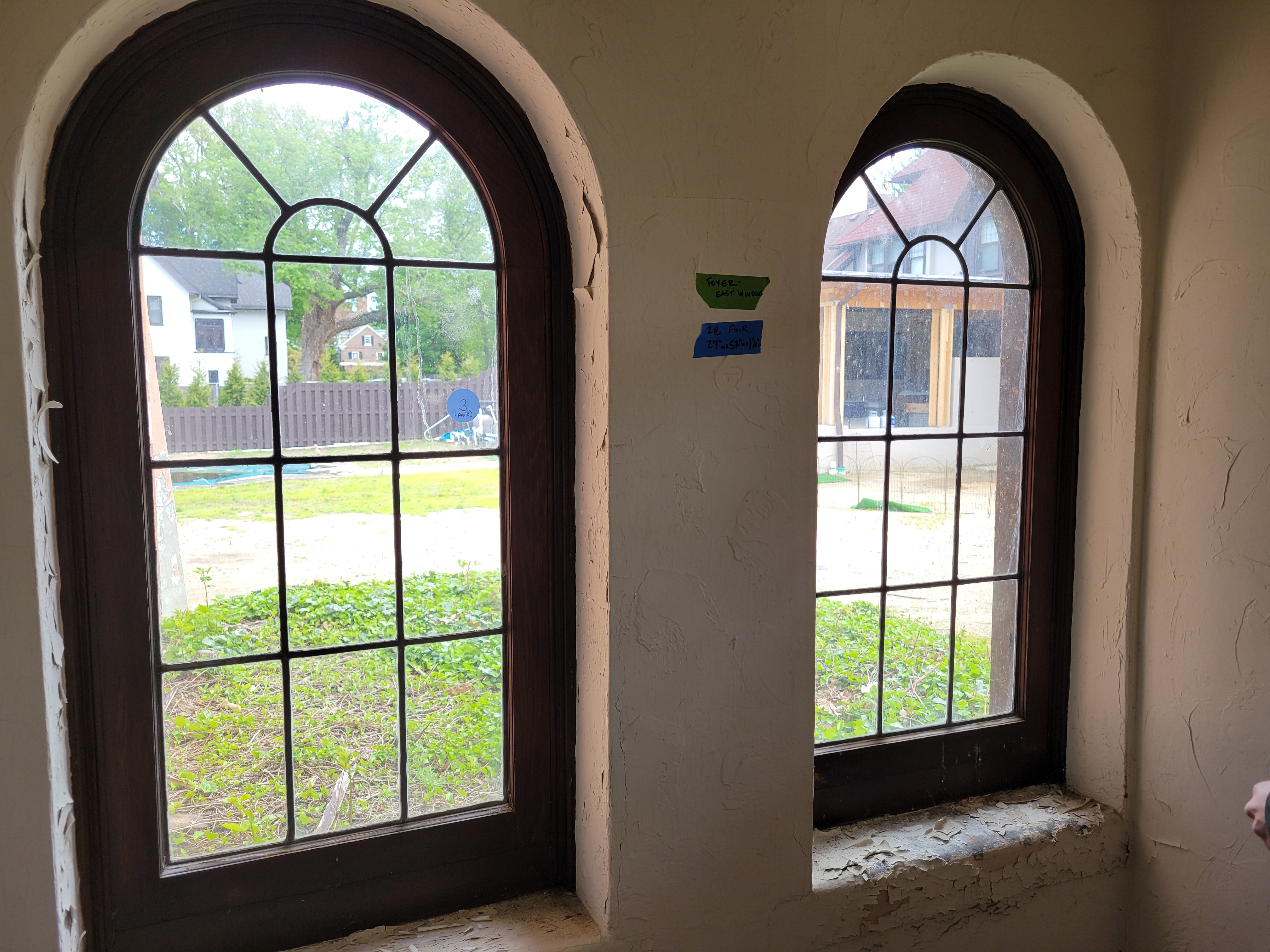 Pair of 1913 Arched Divided Lite Foyer Windows