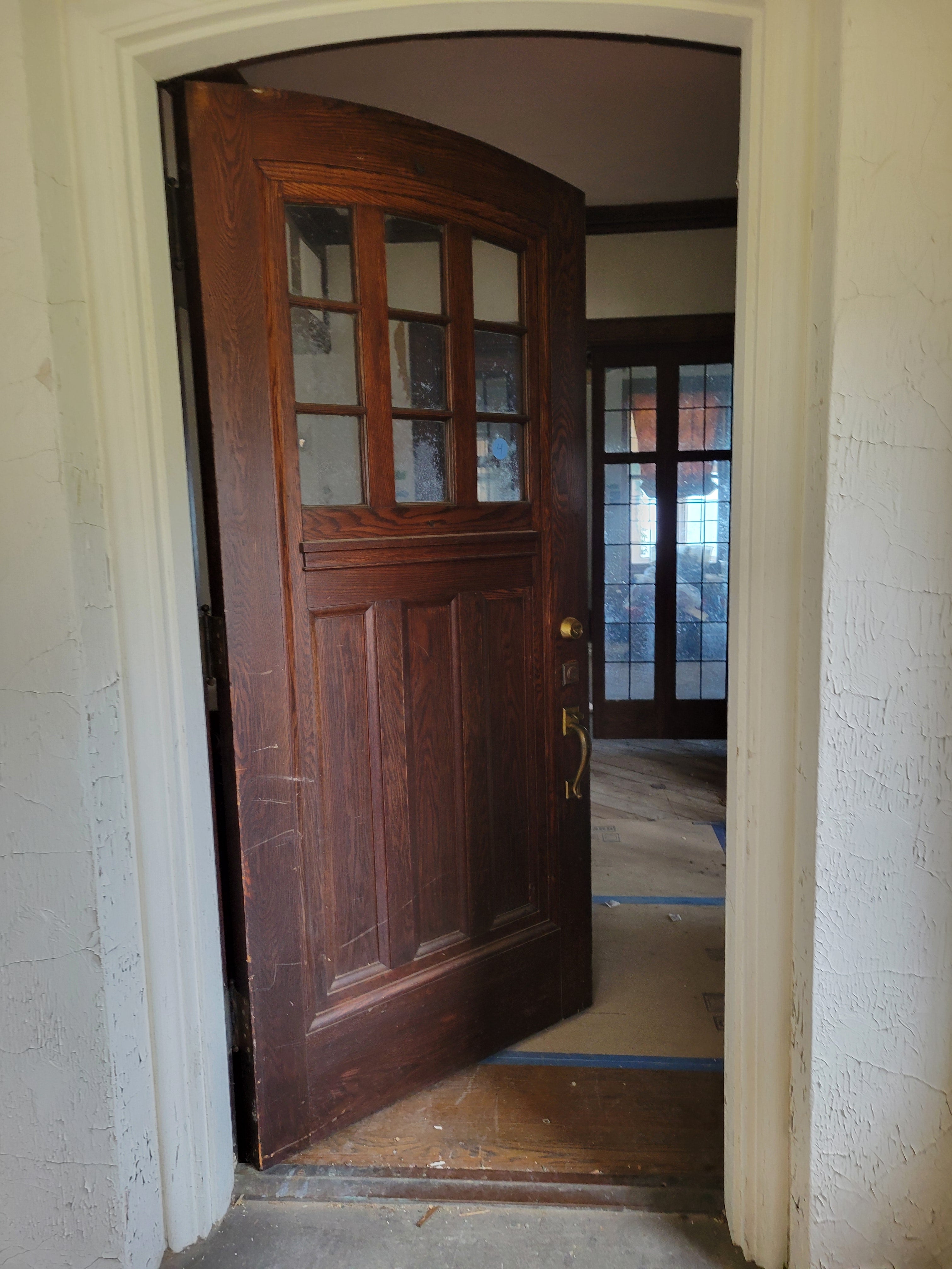1913 Arched Top Oak Foyer Interior Door with Divided Lites
