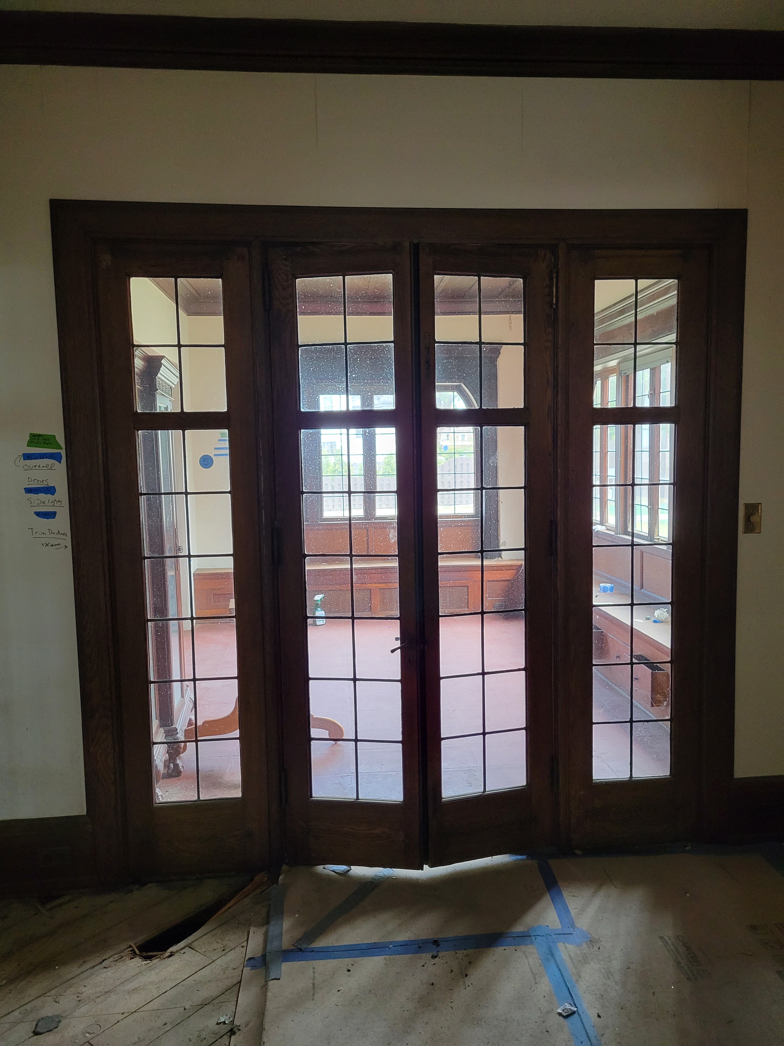 1913 Quarter-Sawn Oak Leaded Glass Music Room Door & Surround