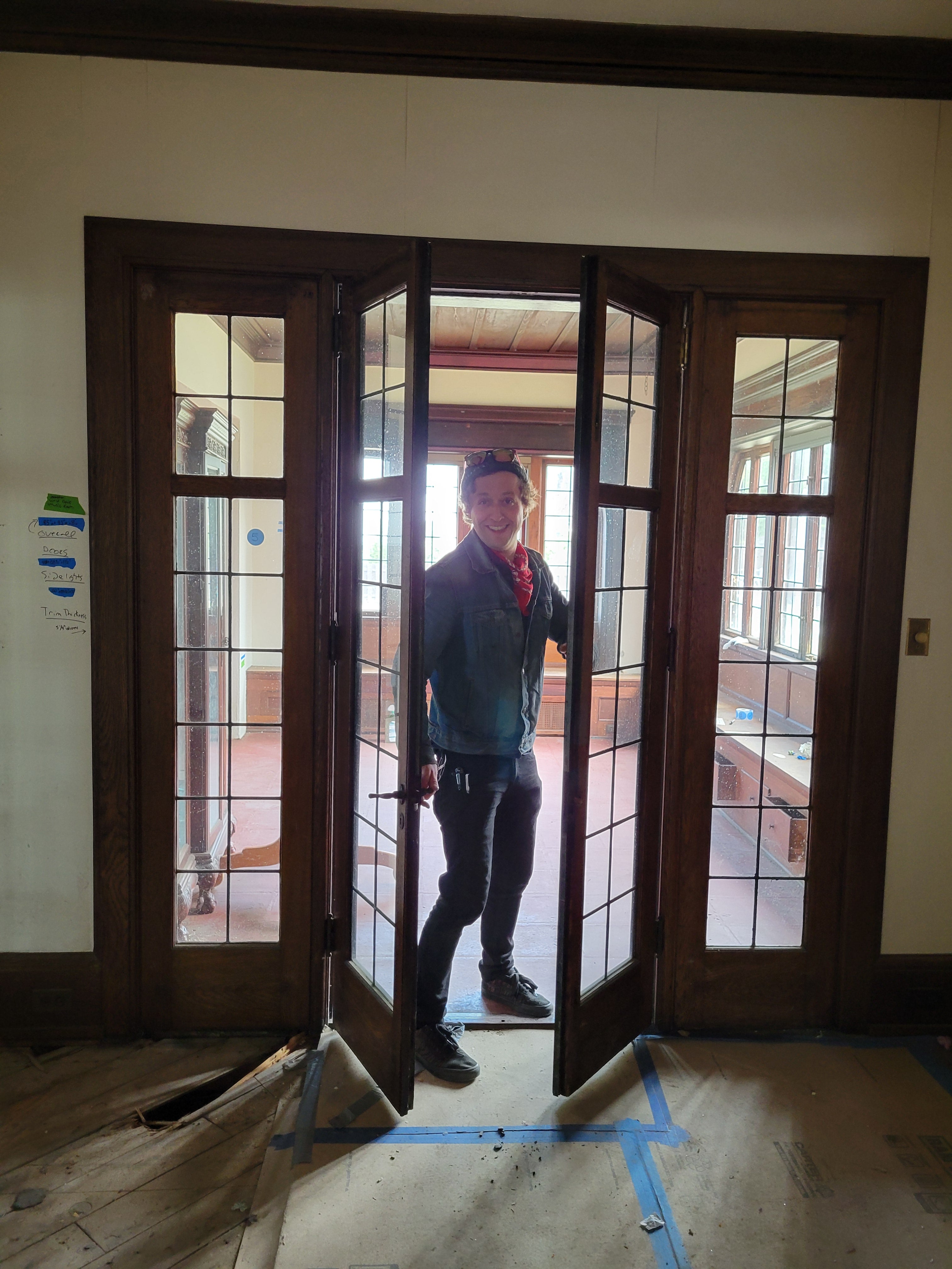 1913 Quarter-Sawn Oak Leaded Glass Music Room Door & Surround
