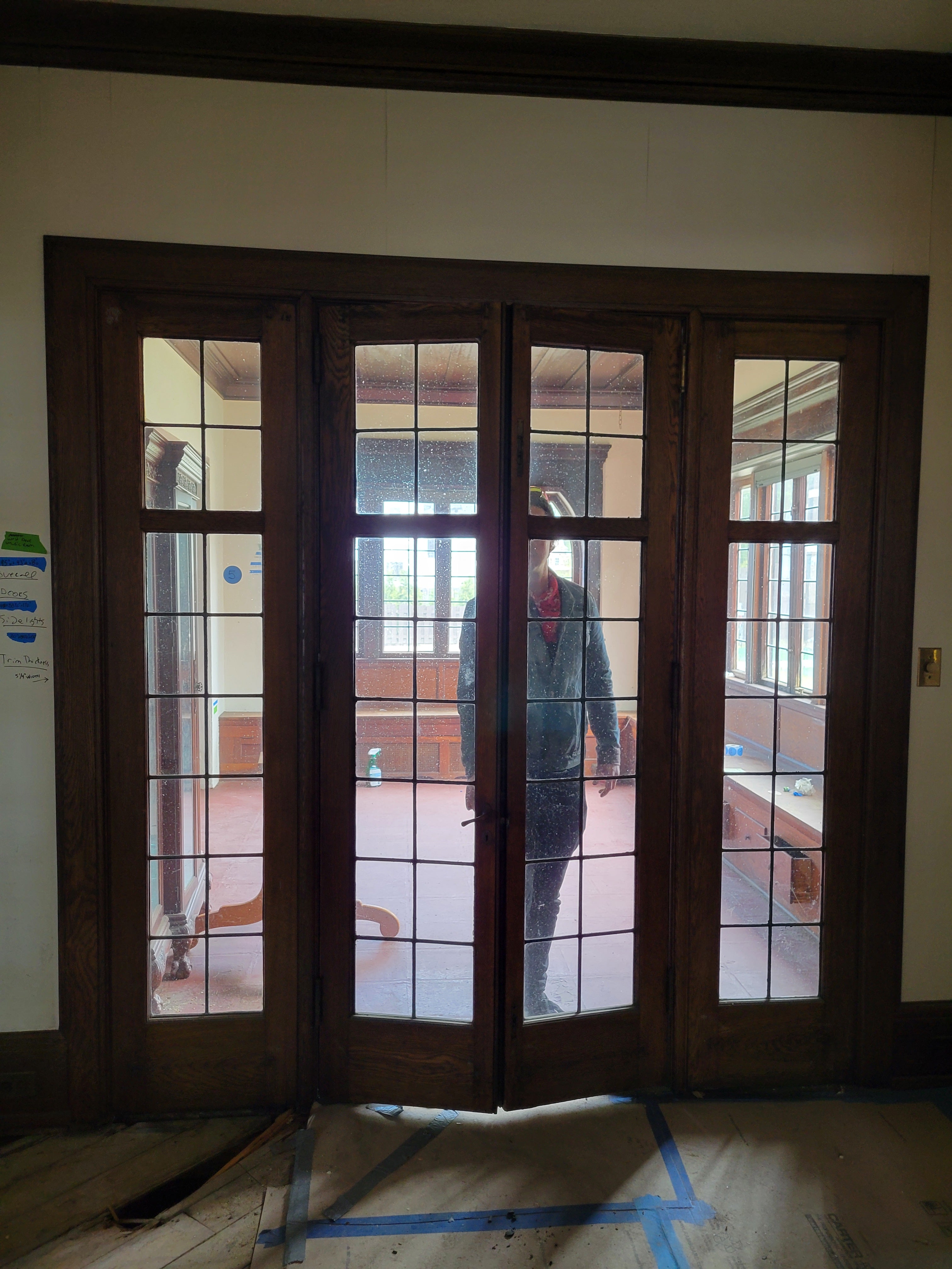 1913 Quarter-Sawn Oak Leaded Glass Music Room Door & Surround