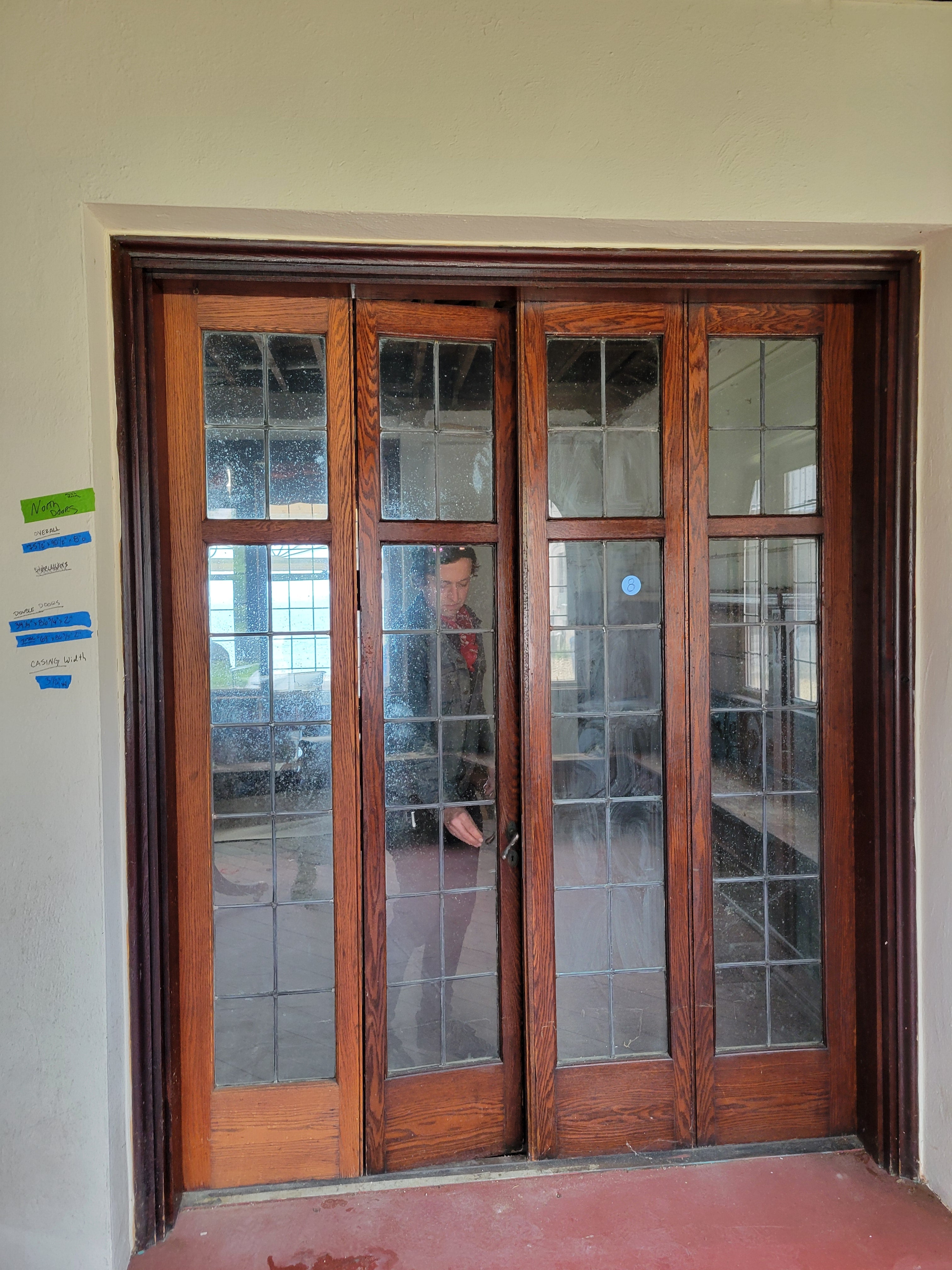 1913 Leaded Glass Solid Wood Folding Door Assembly