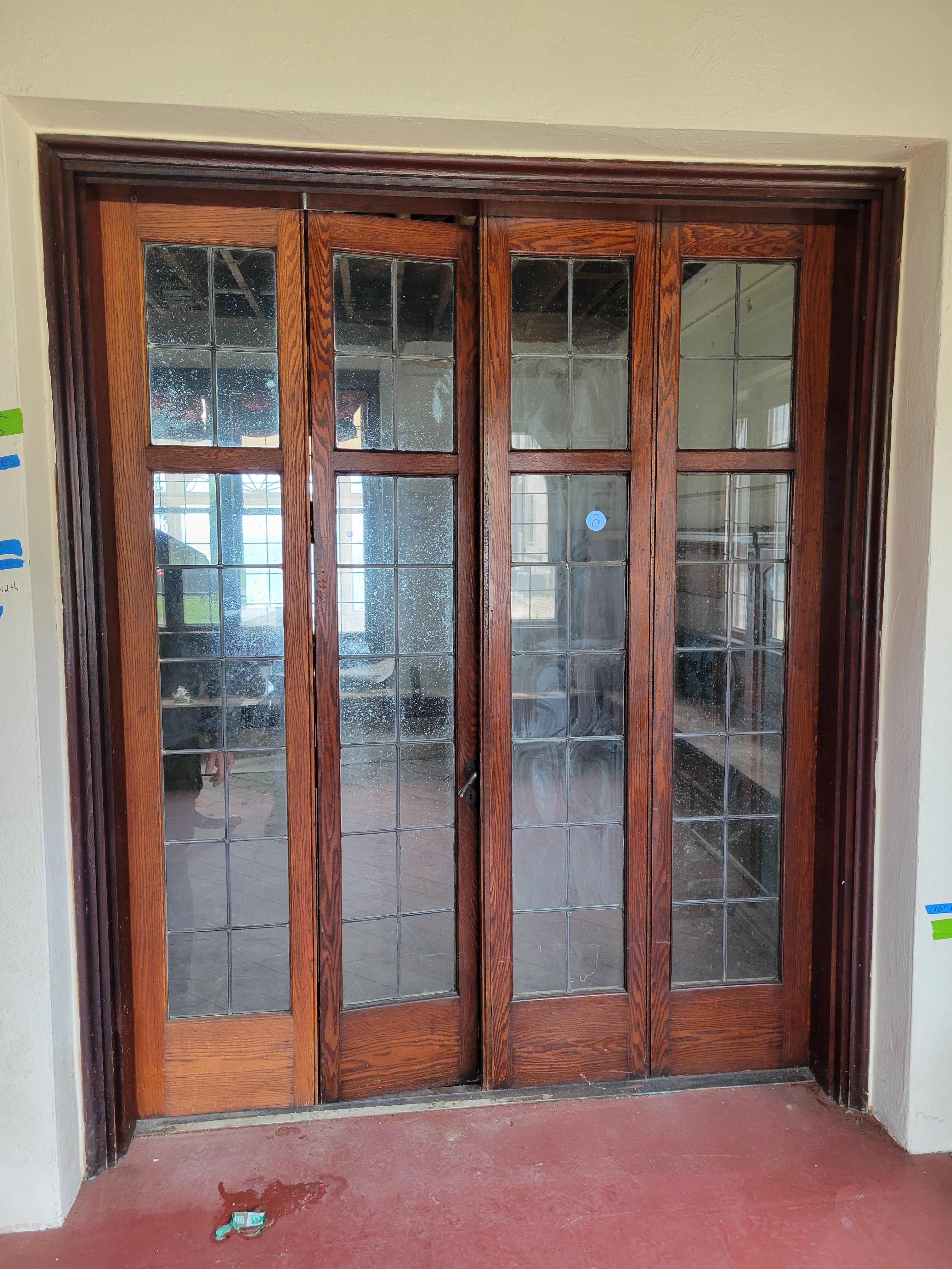 1913 Leaded Glass Solid Wood Folding Door Assembly