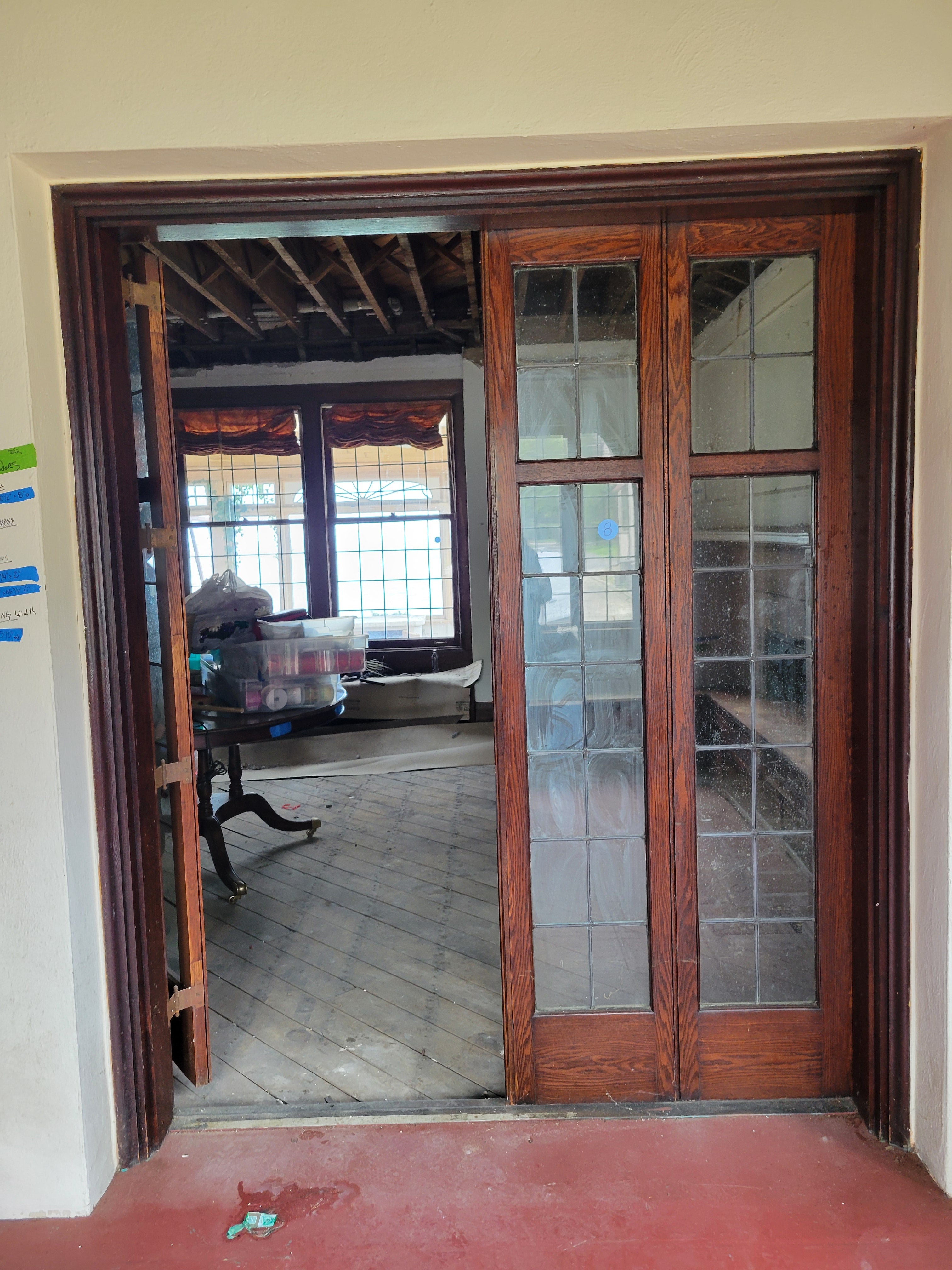 1913 Leaded Glass Solid Wood Folding Door Assembly