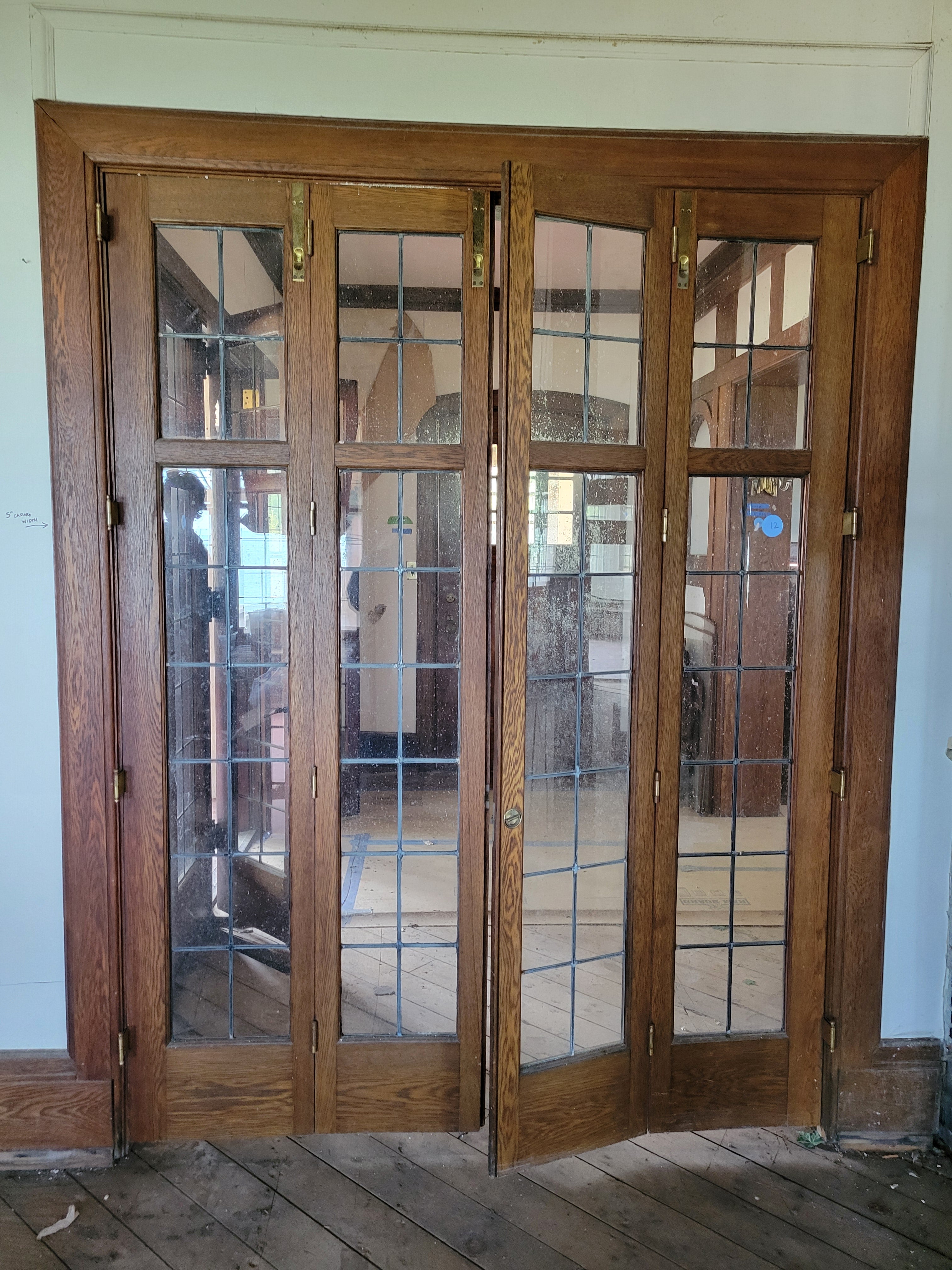 1913 Leaded Glass Solid Wood Folding Door Assembly