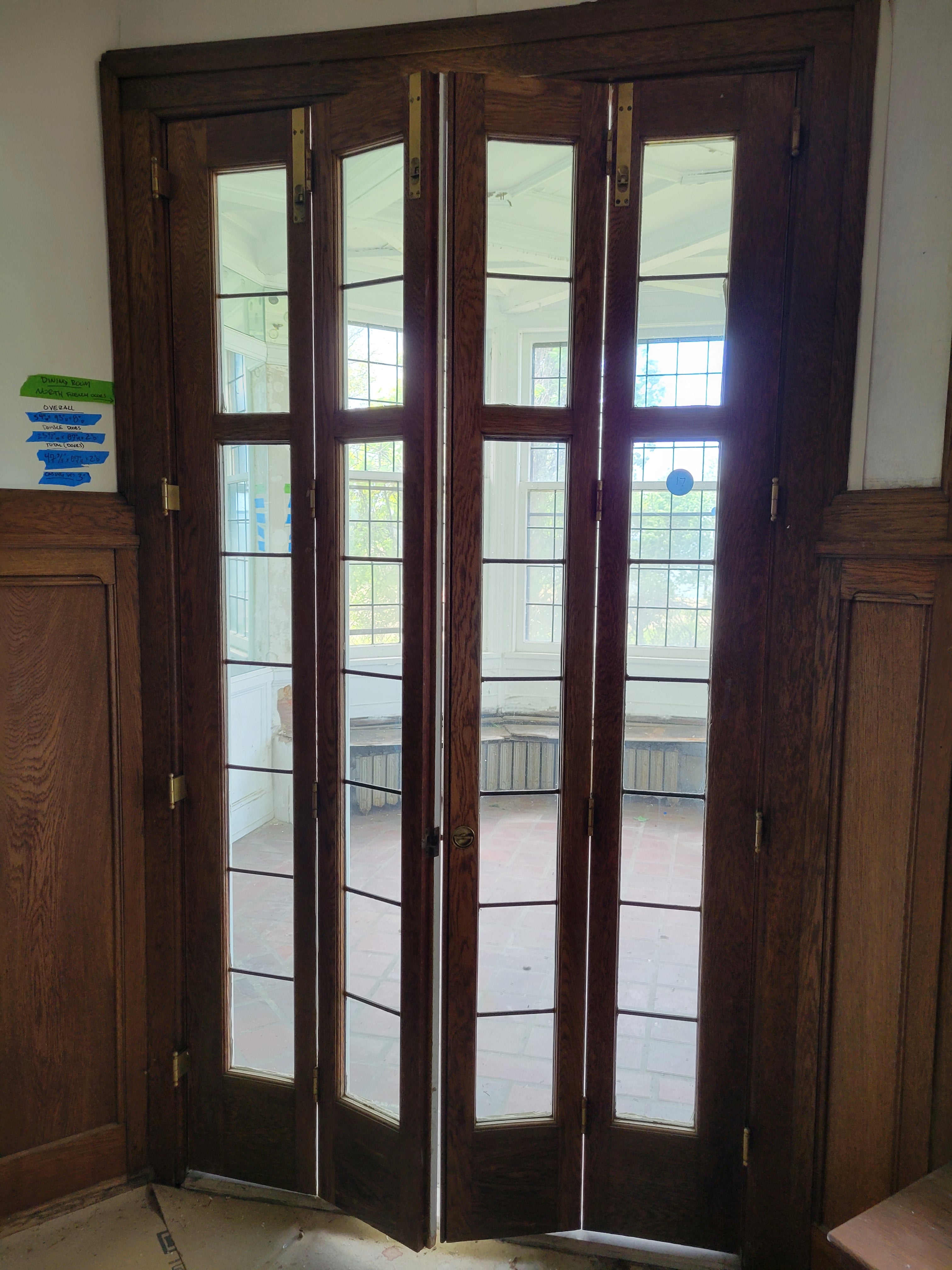 1913 Leaded Glass Wood Folding French Door Assembly