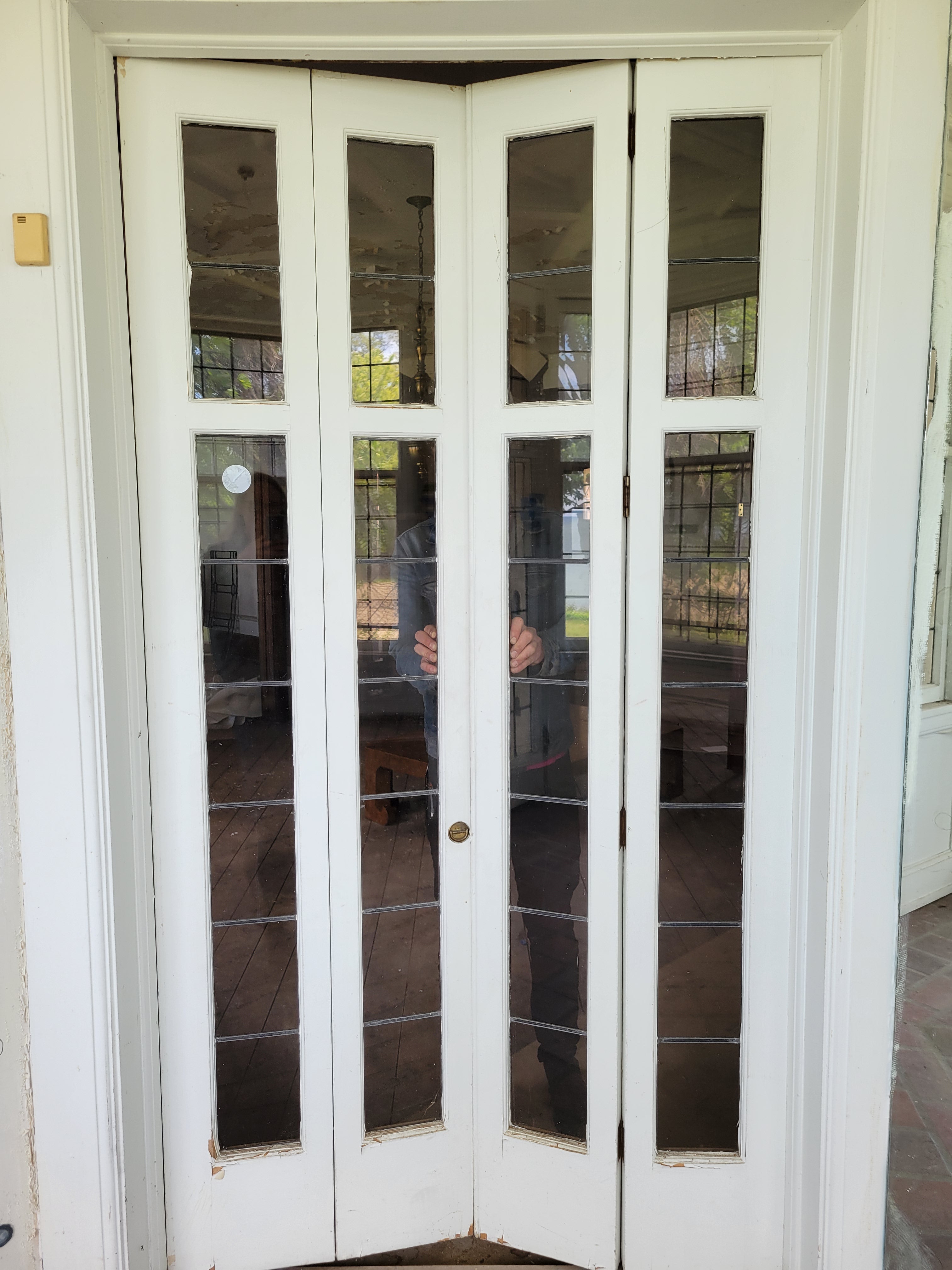 1913 Leaded Glass Wood Folding French Door Assembly