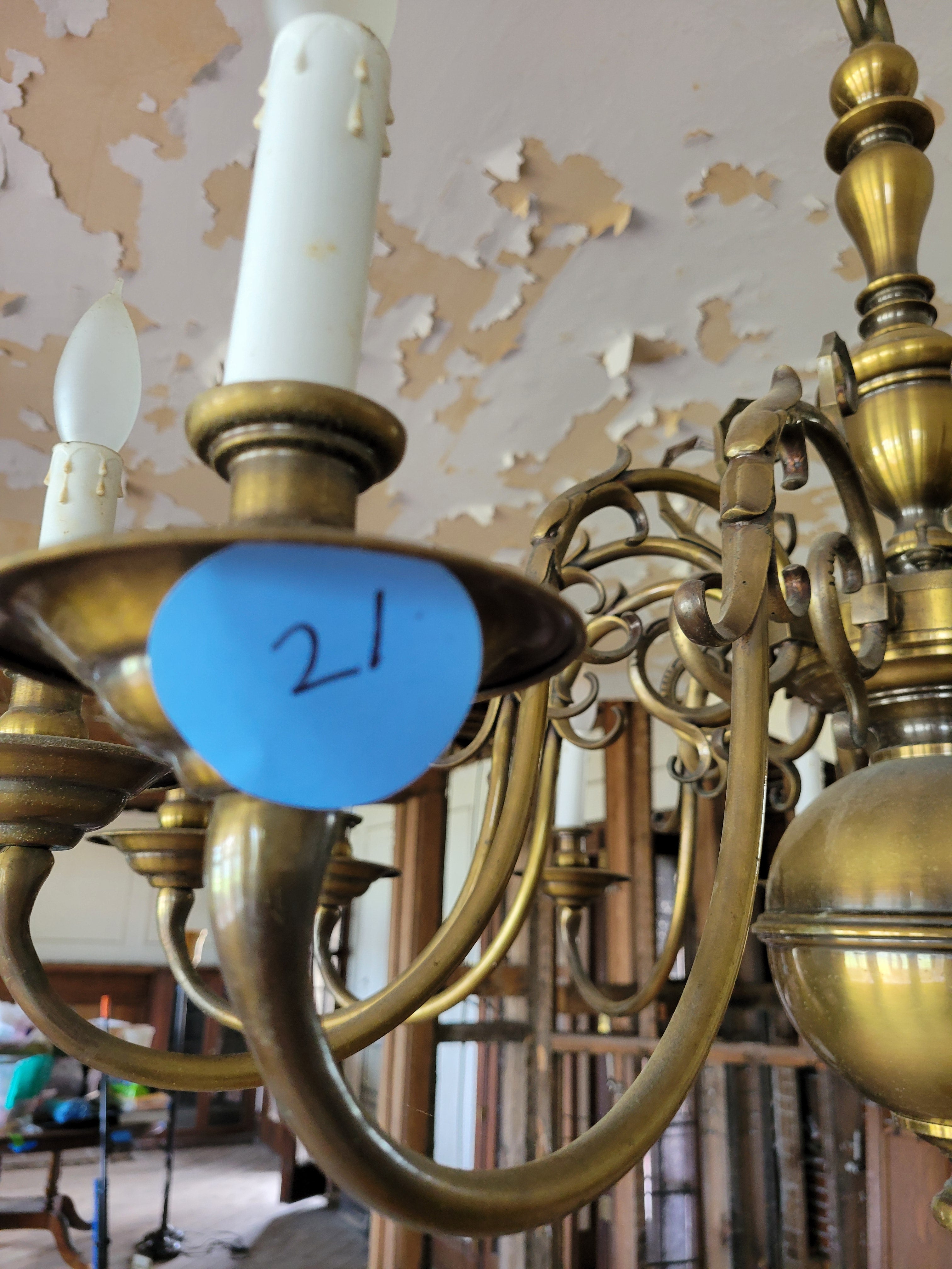 Antique Brass 12-Light Scroll Arm Chandelier