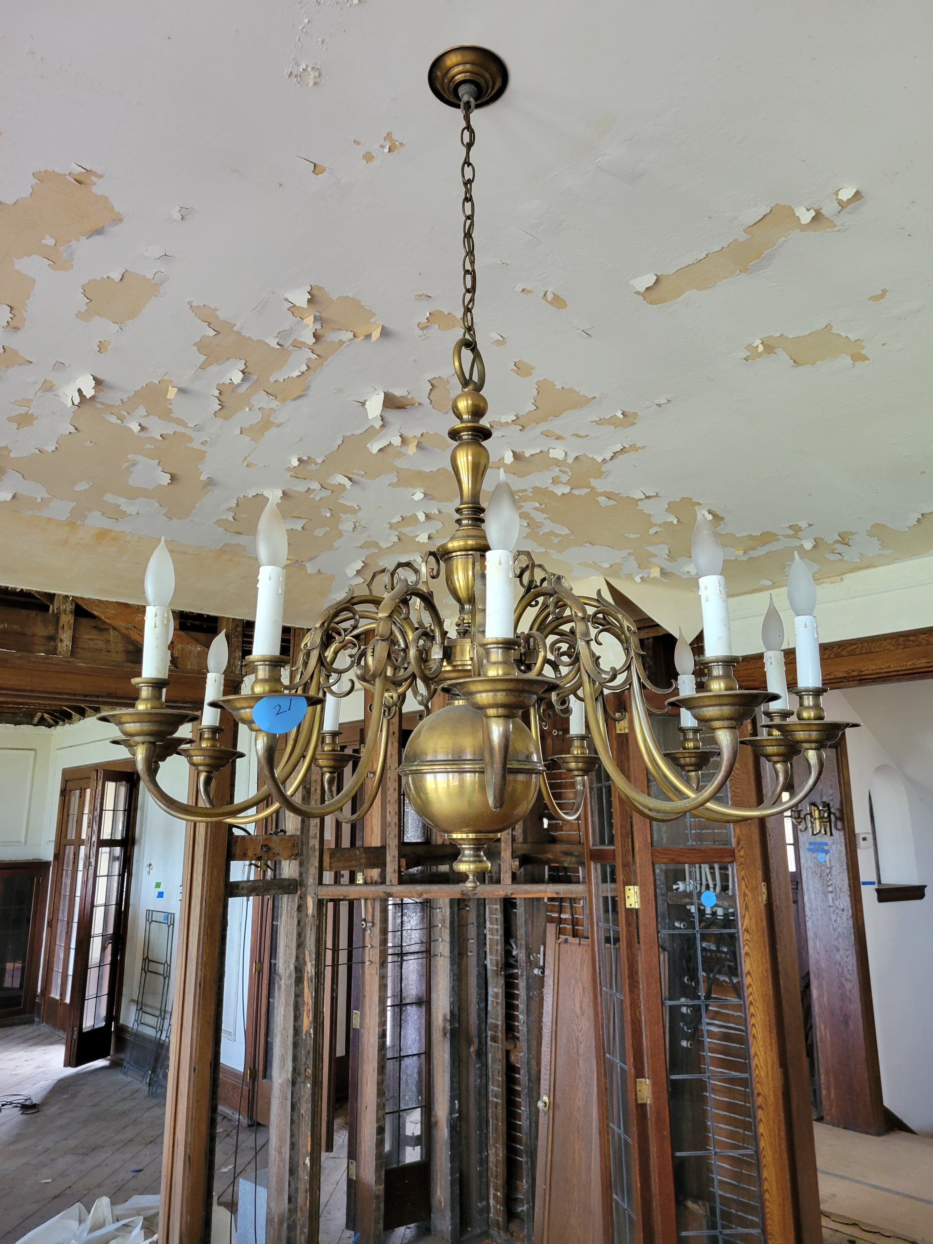 Antique Brass 12-Light Scroll Arm Chandelier