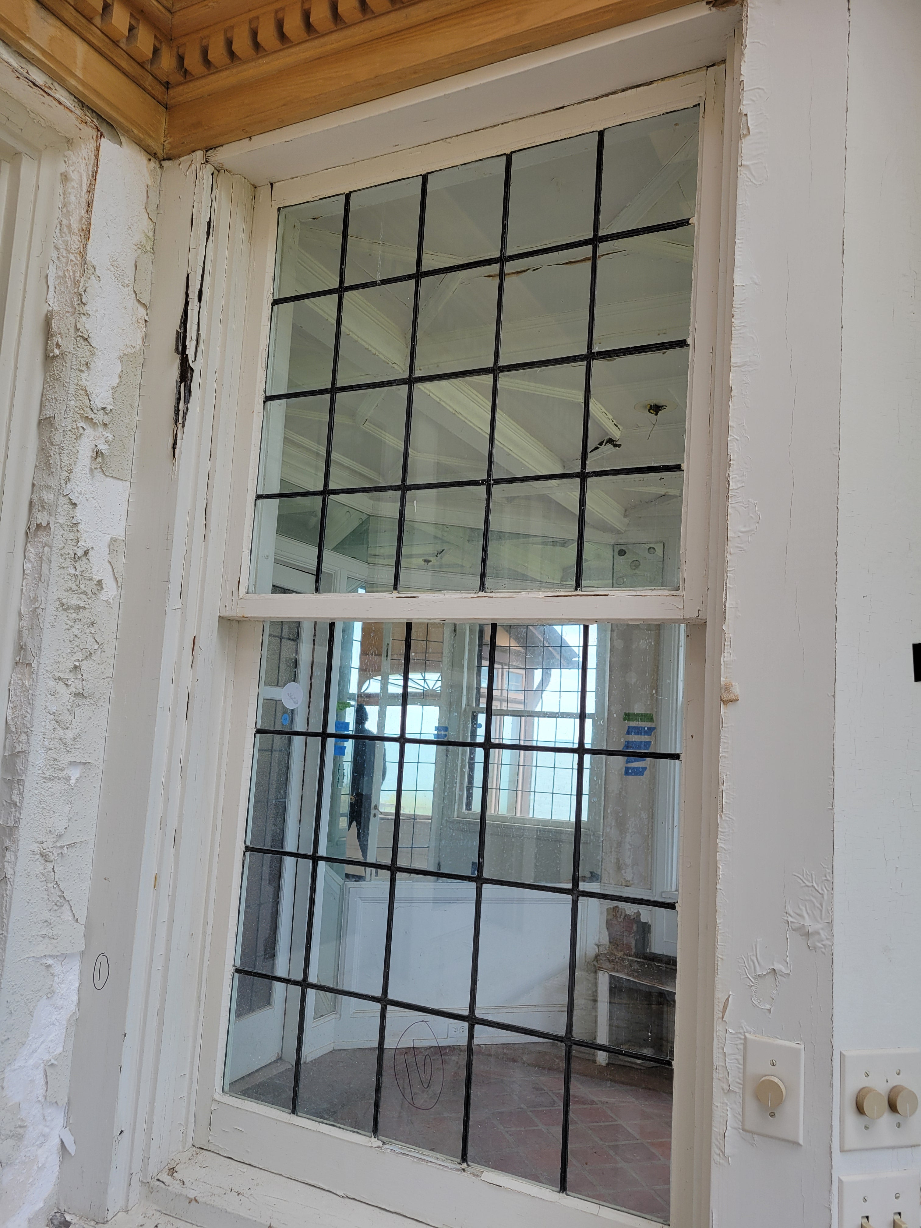 Antique Leaded Glass Double-Hung Window