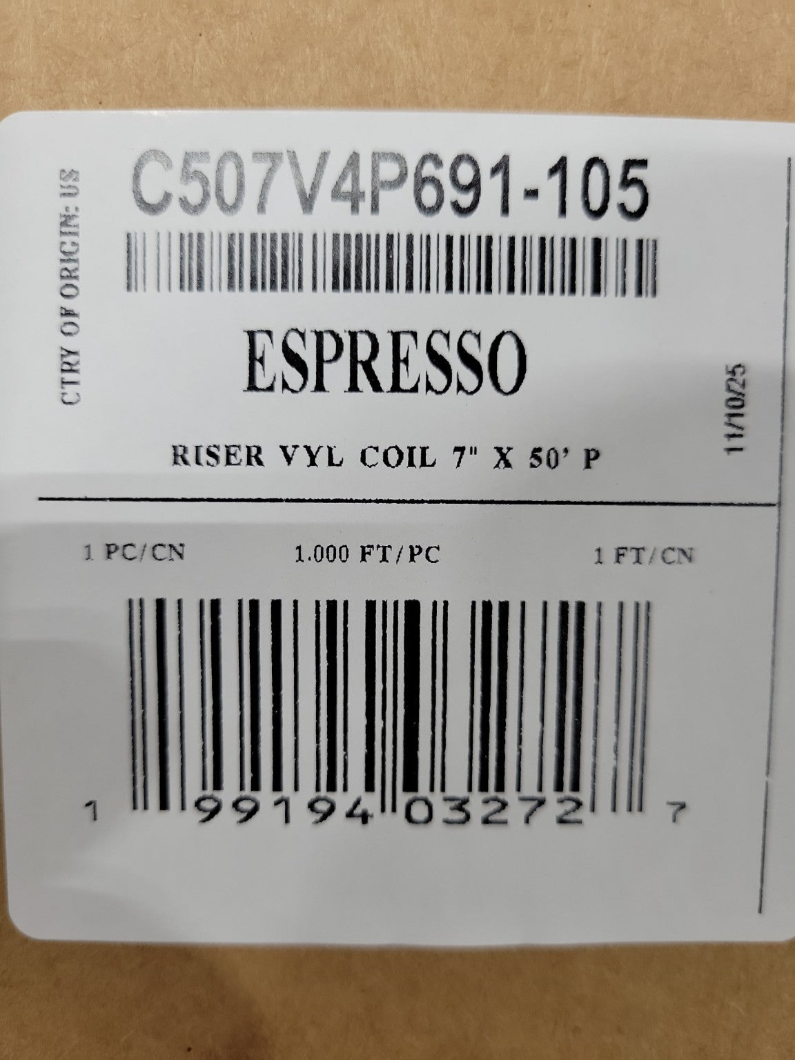 Espresso Vinyl Stair Riser Coil – 7" x 50'
