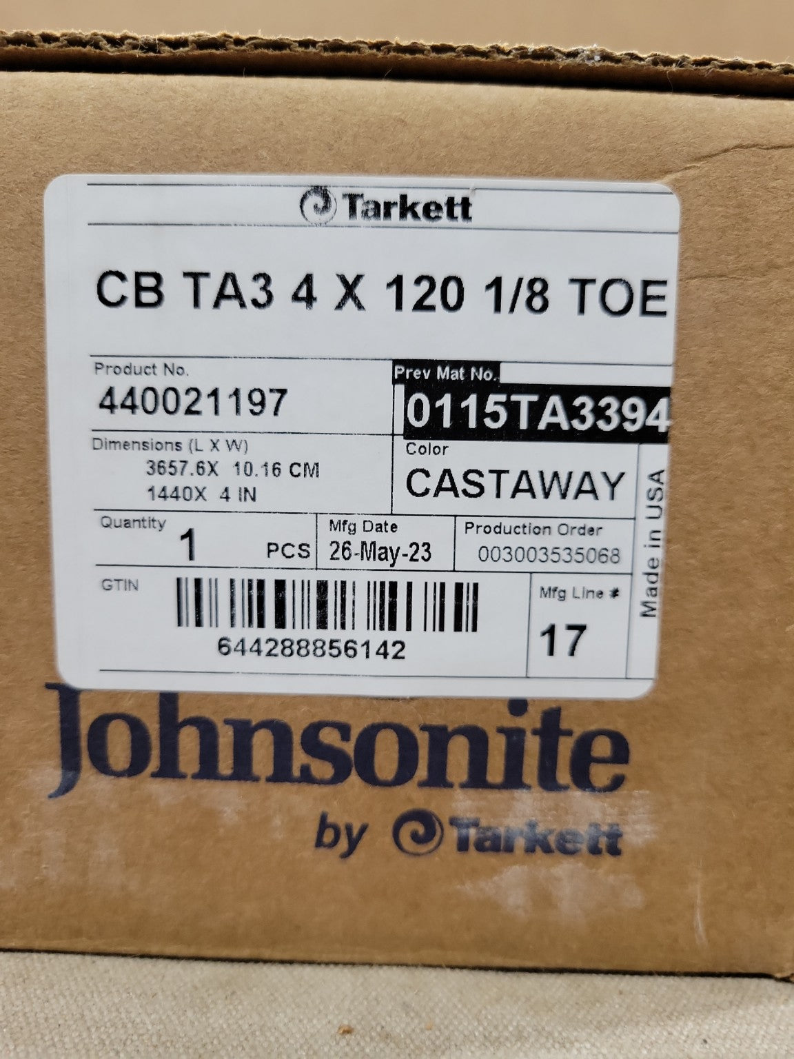 Johnsonite Castaway Rubber Wall Base Coil – 4" x 120'