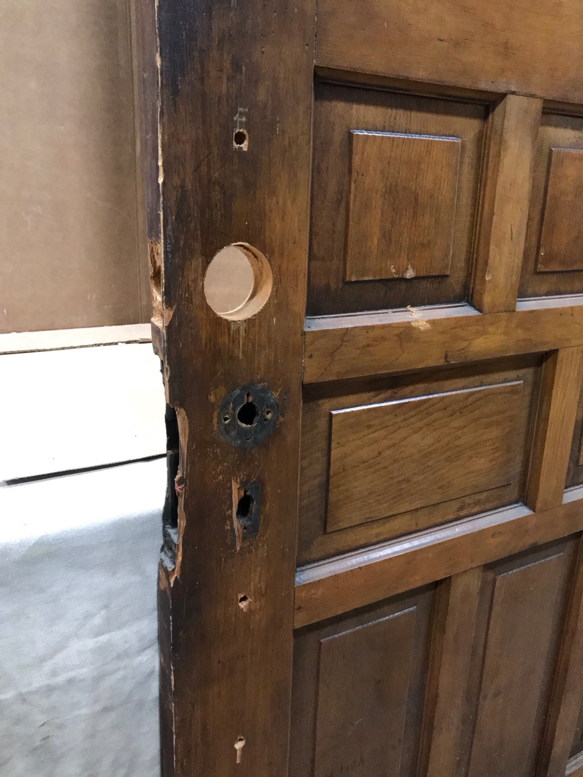 Antique Glazed Entry Door with Carved Panels