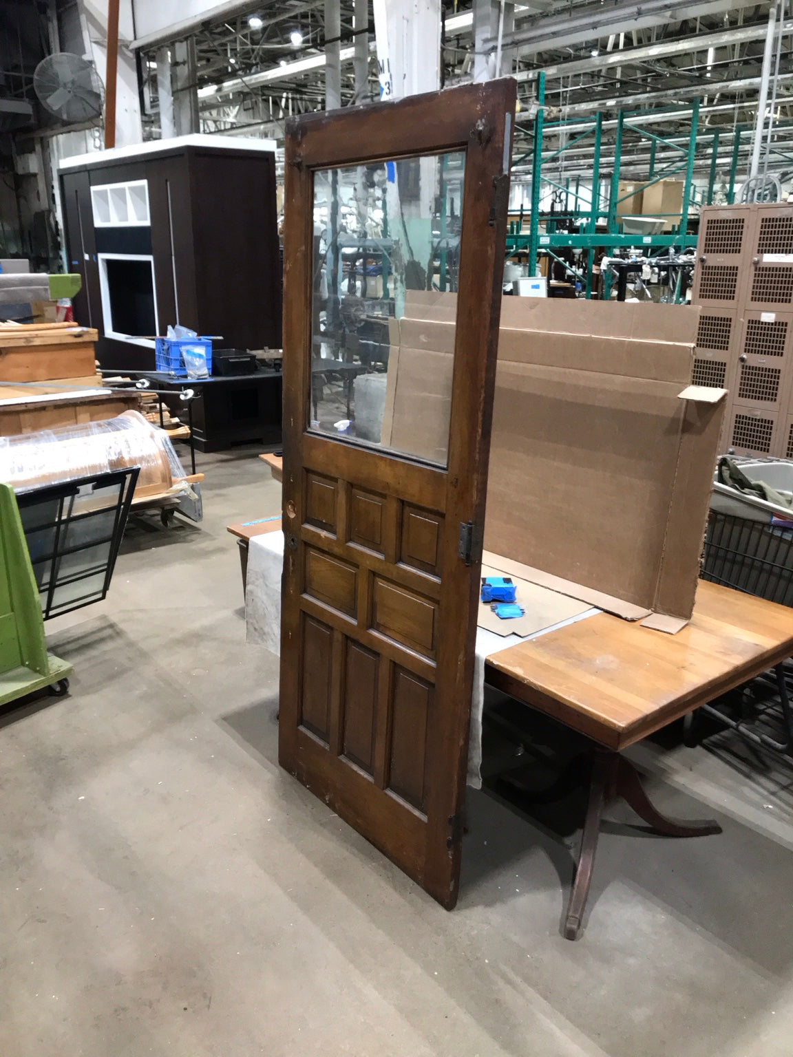 Antique Glazed Entry Door with Carved Panels