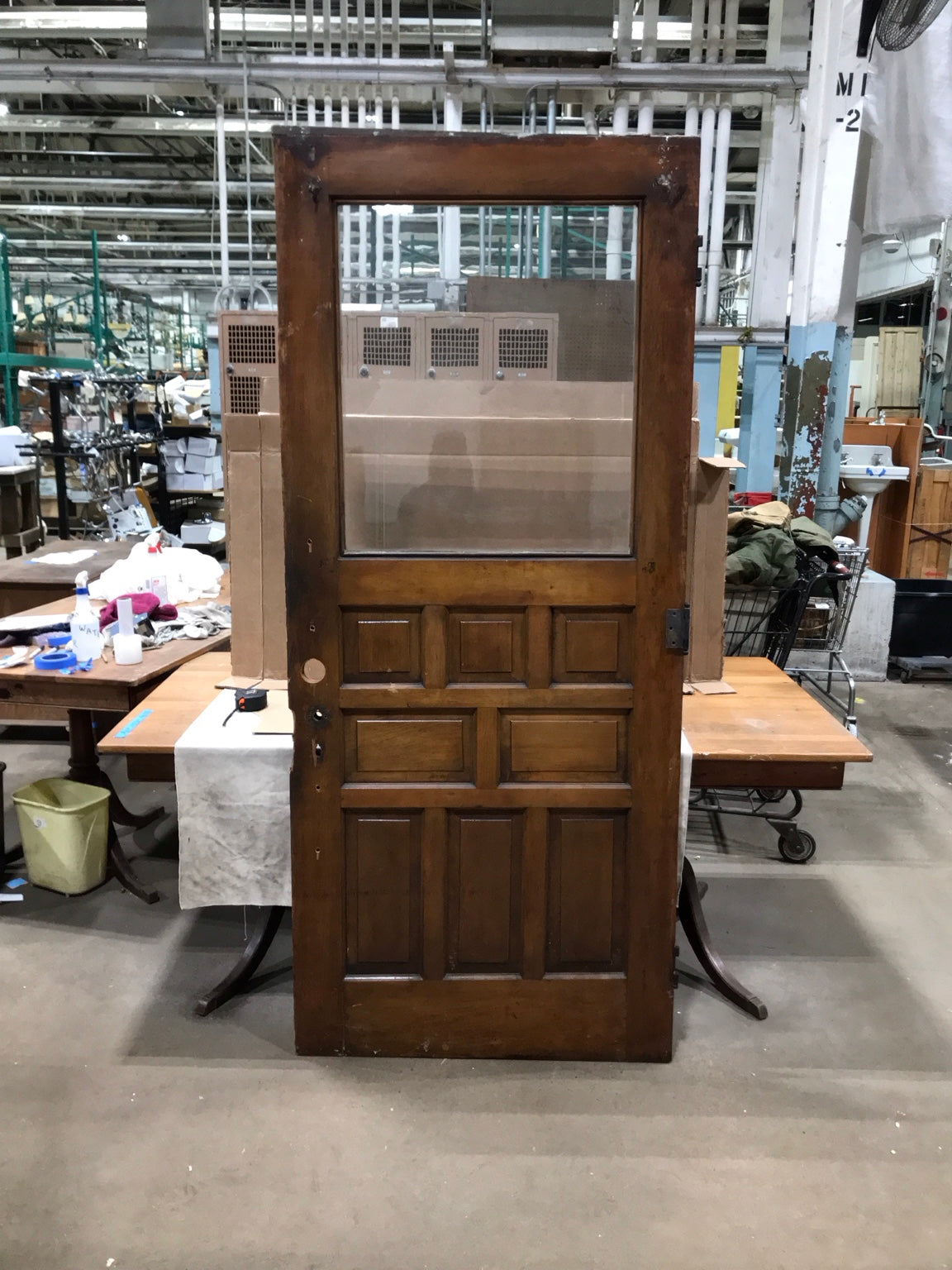 Antique Glazed Entry Door with Carved Panels