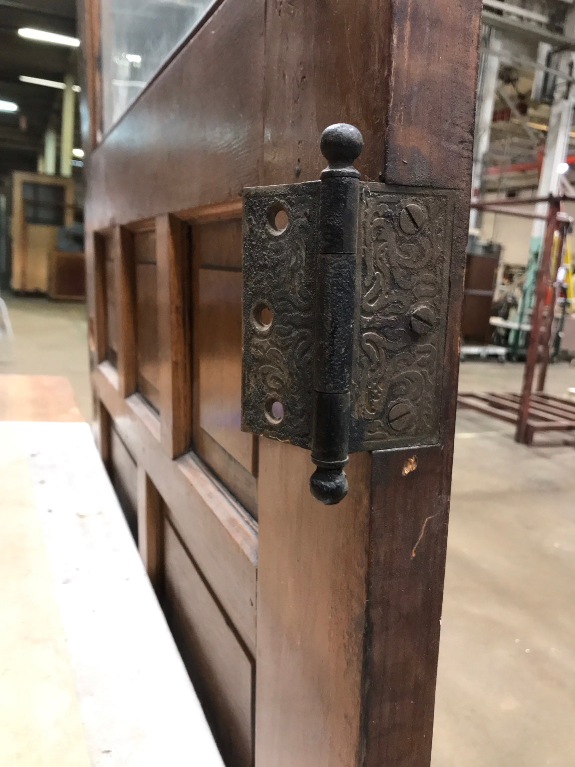 Antique Glazed Entry Door with Carved Panels