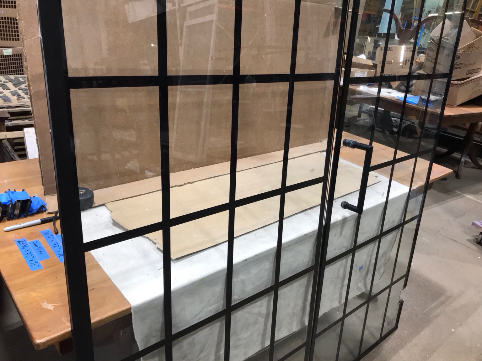 Industrial Grid Glass Shower Door Set
