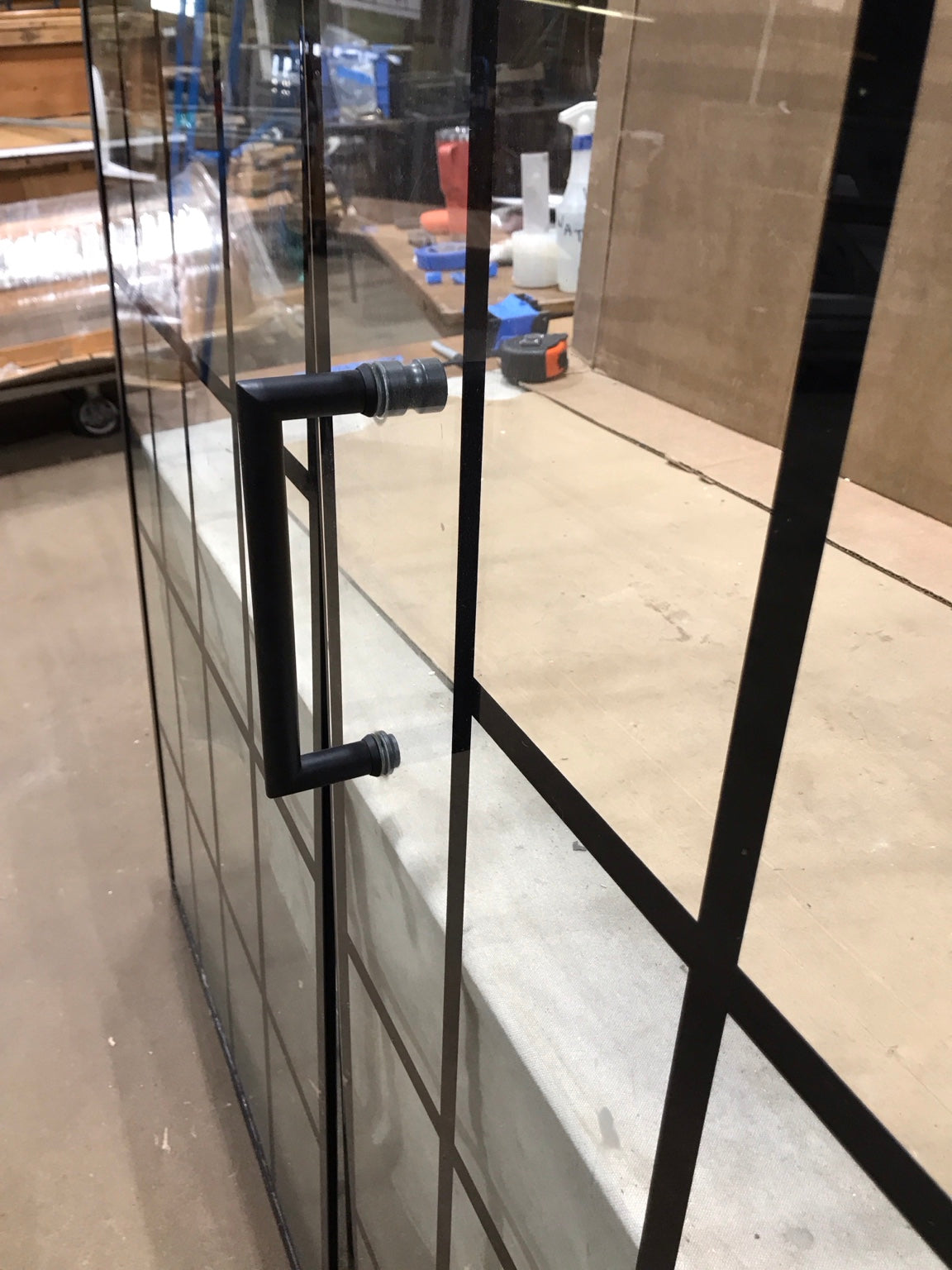 Industrial Grid Glass Shower Door Set