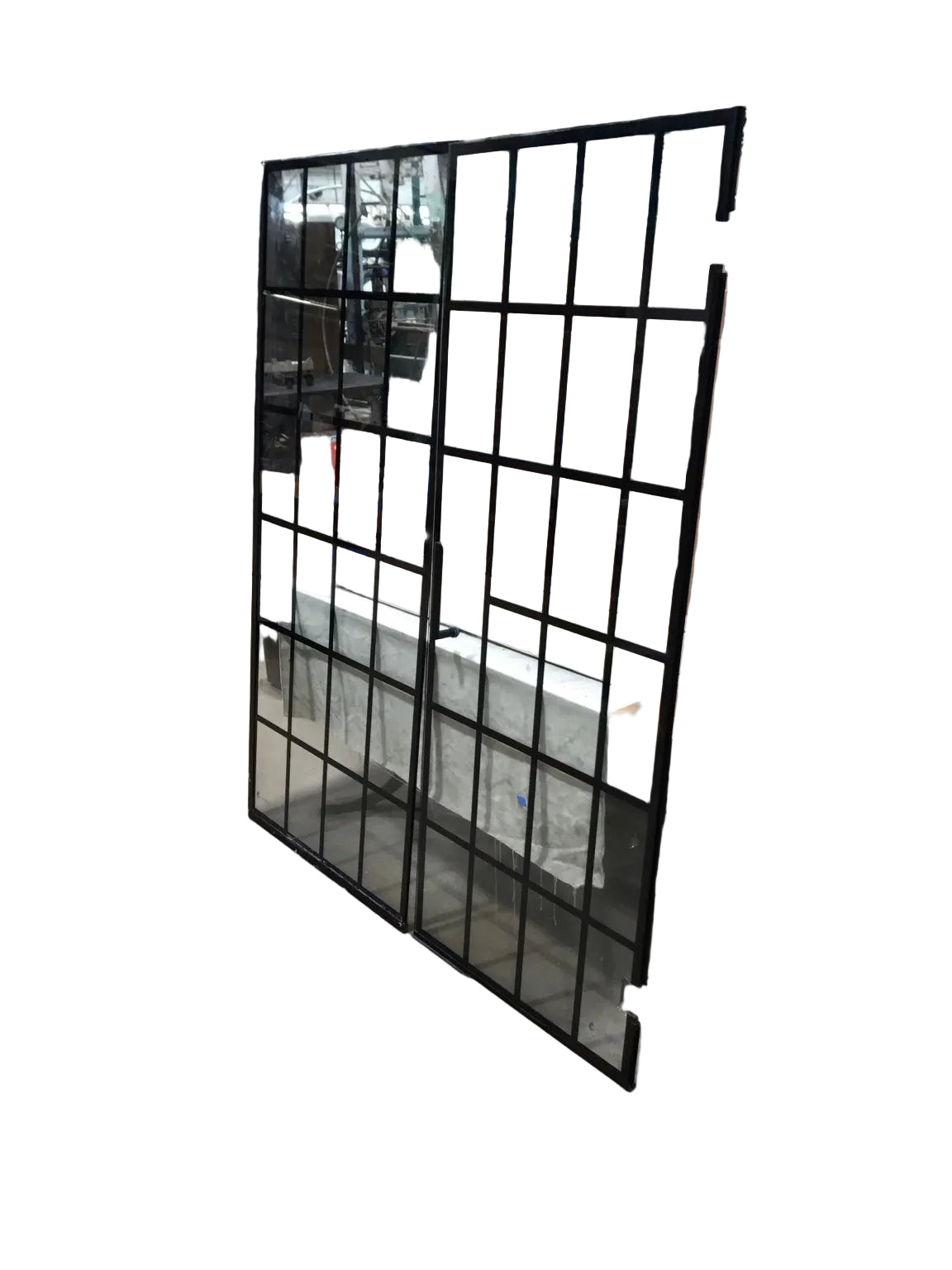 Industrial Grid Glass Shower Door Set