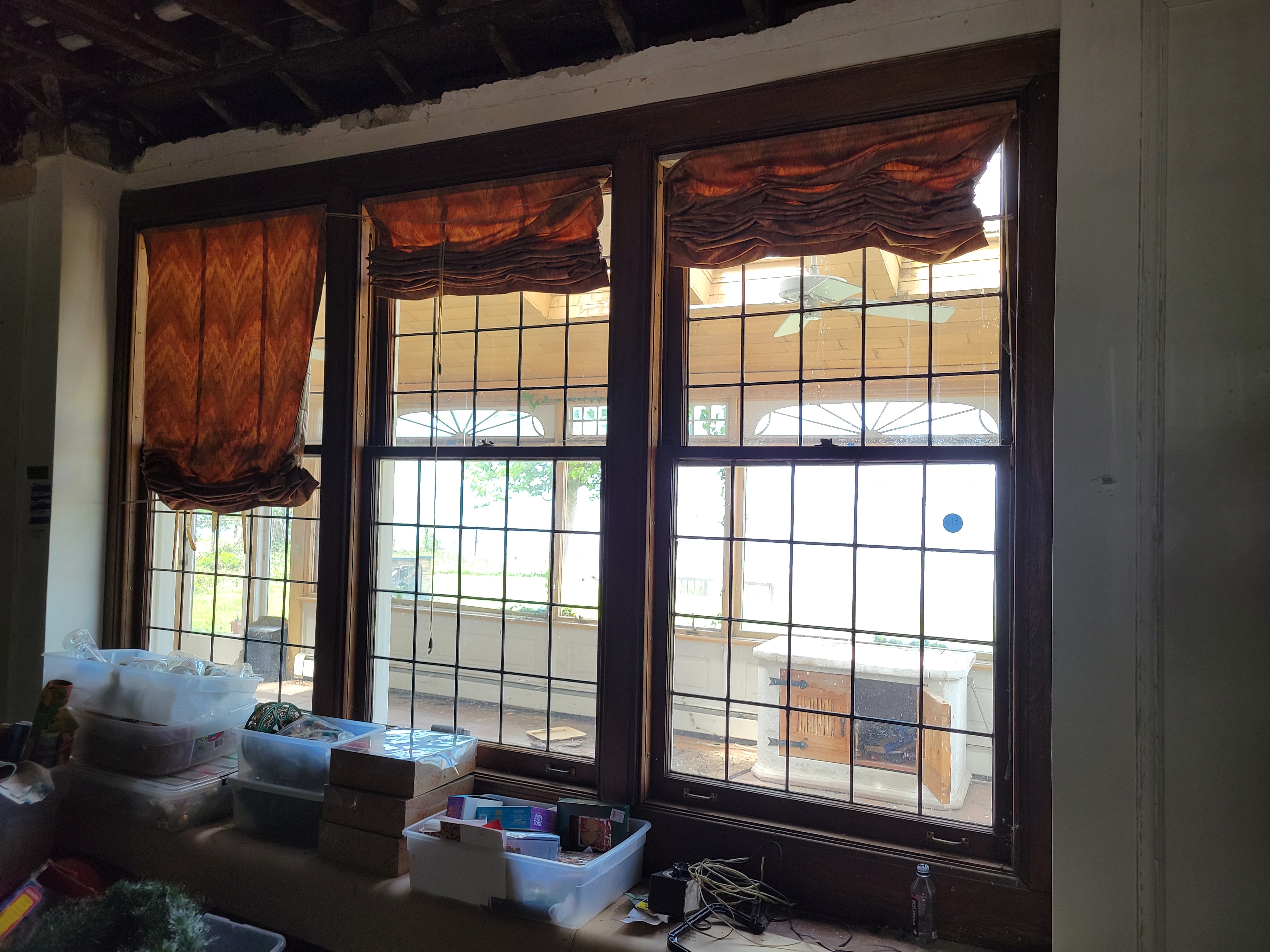 1913 Leaded Glass Wood Window Assembly – Study North Elevation