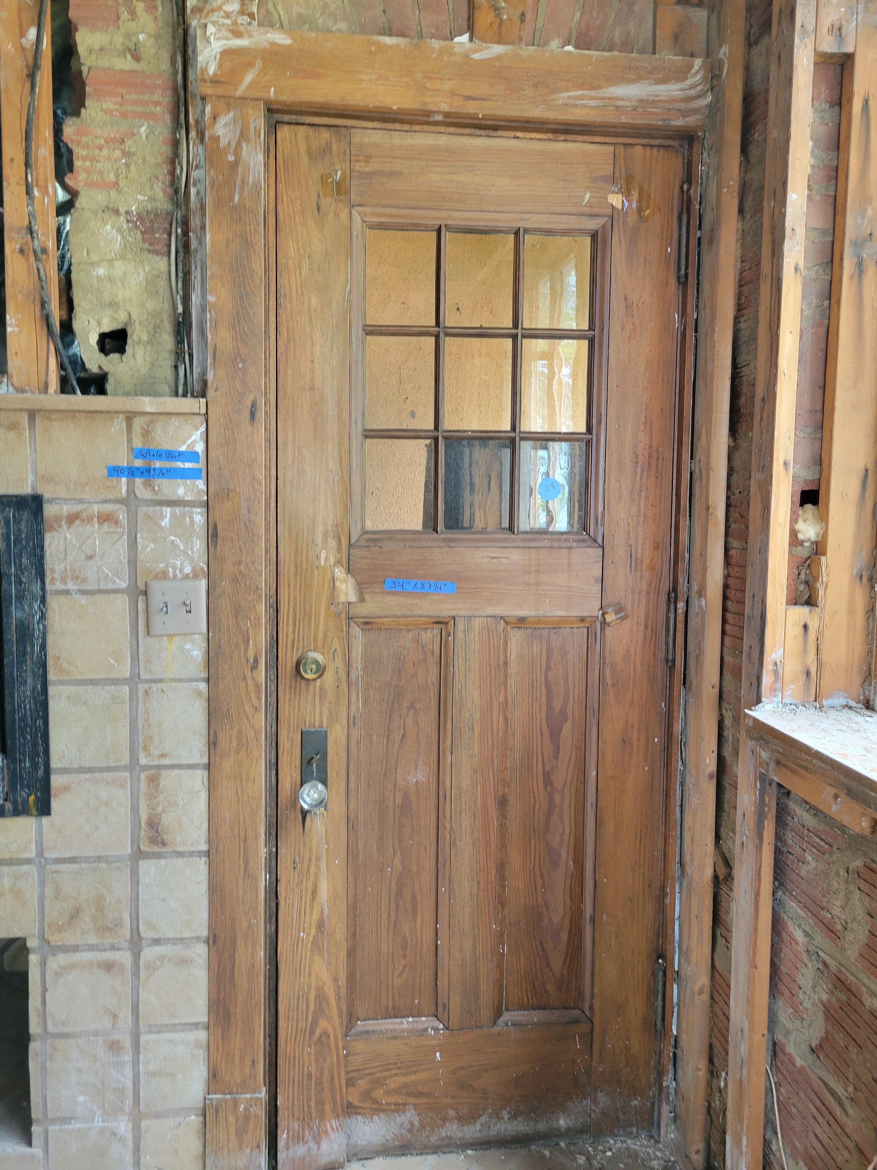 #28 Antique Oak Half Lite Entry Door with Wavy Glass