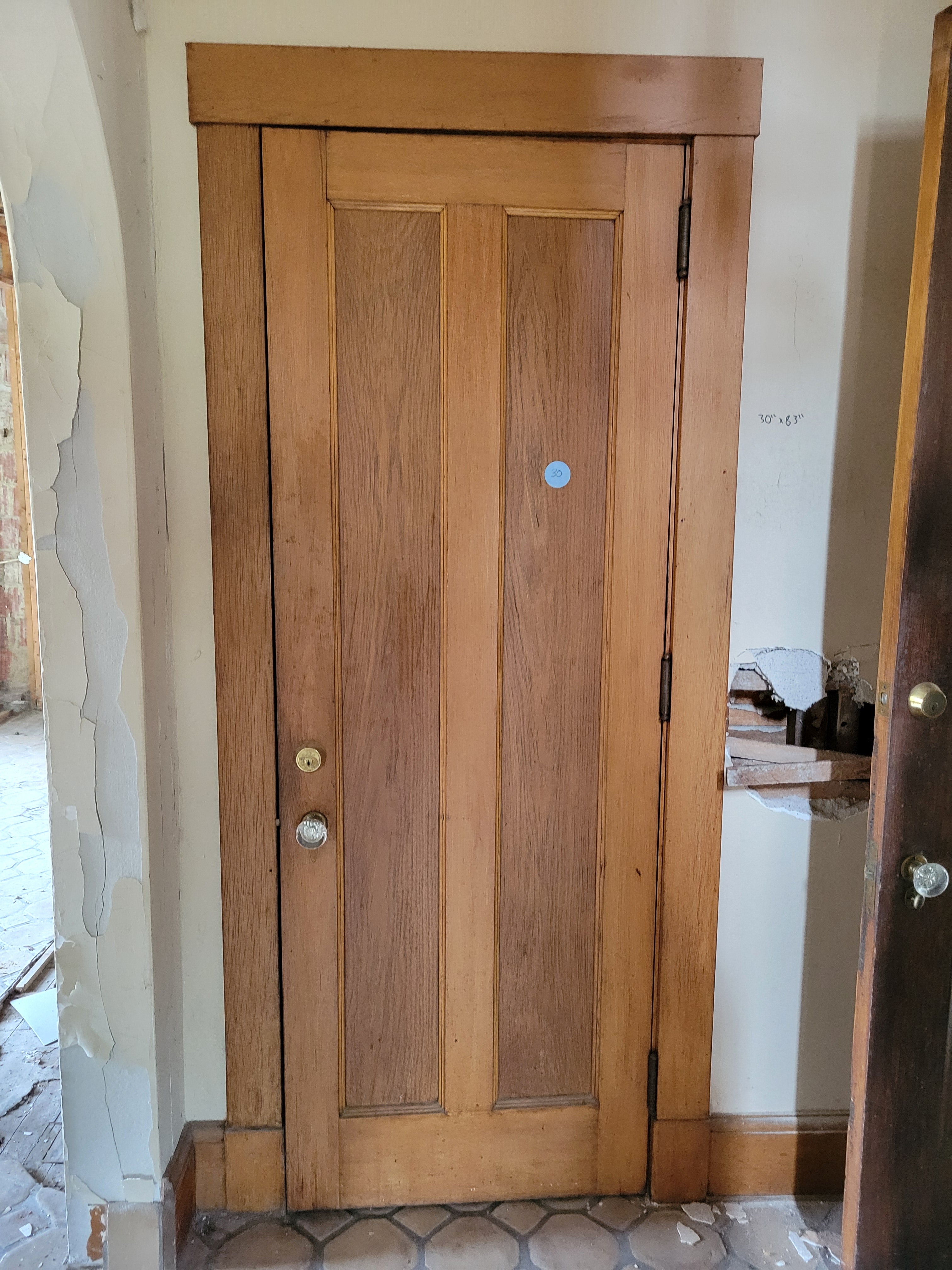 #30 Antique Quarter-Sawn Oak Interior Door with Casing