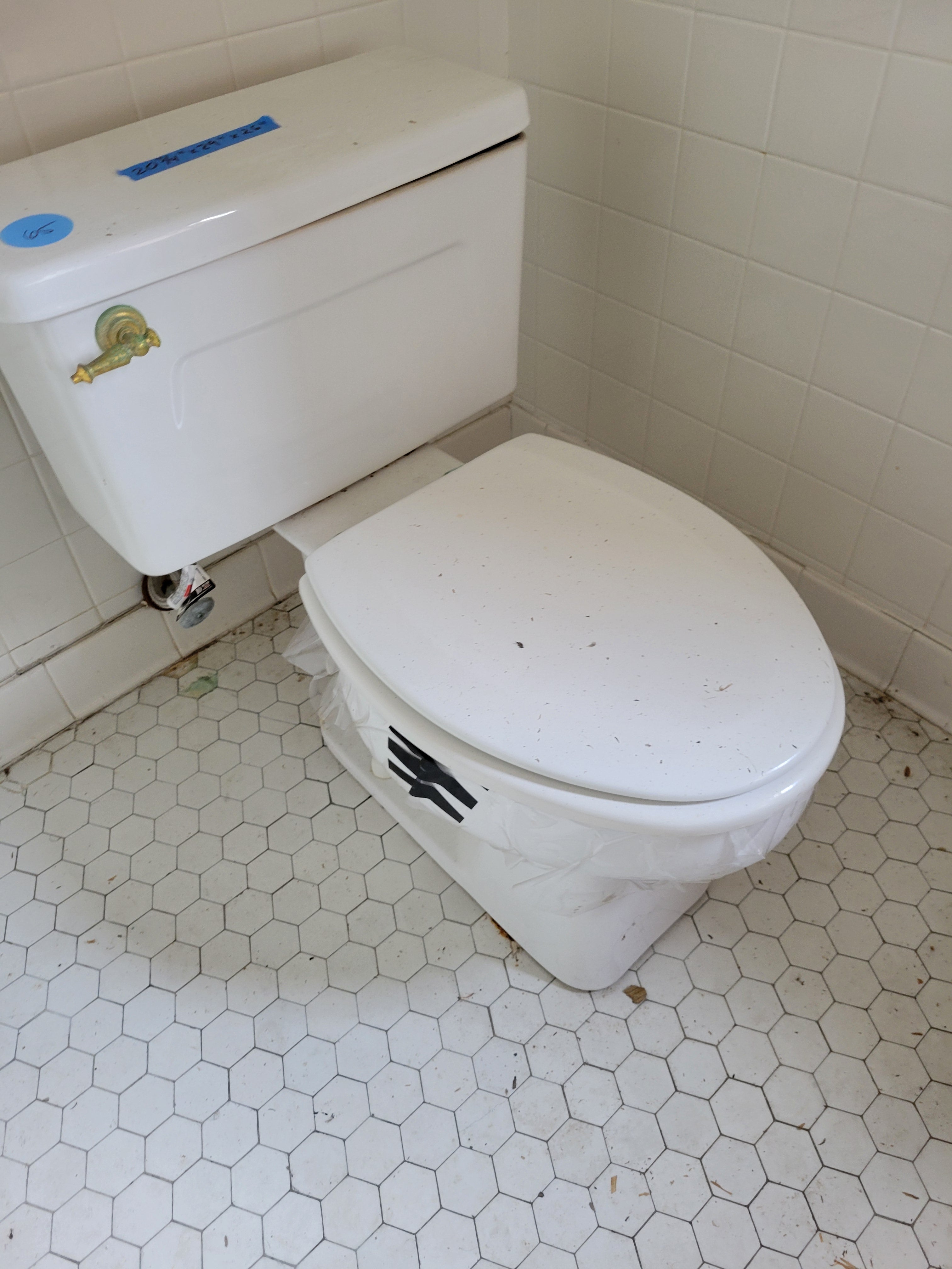 #65 Vintage White Porcelain Toilet with Brass Flush Handle