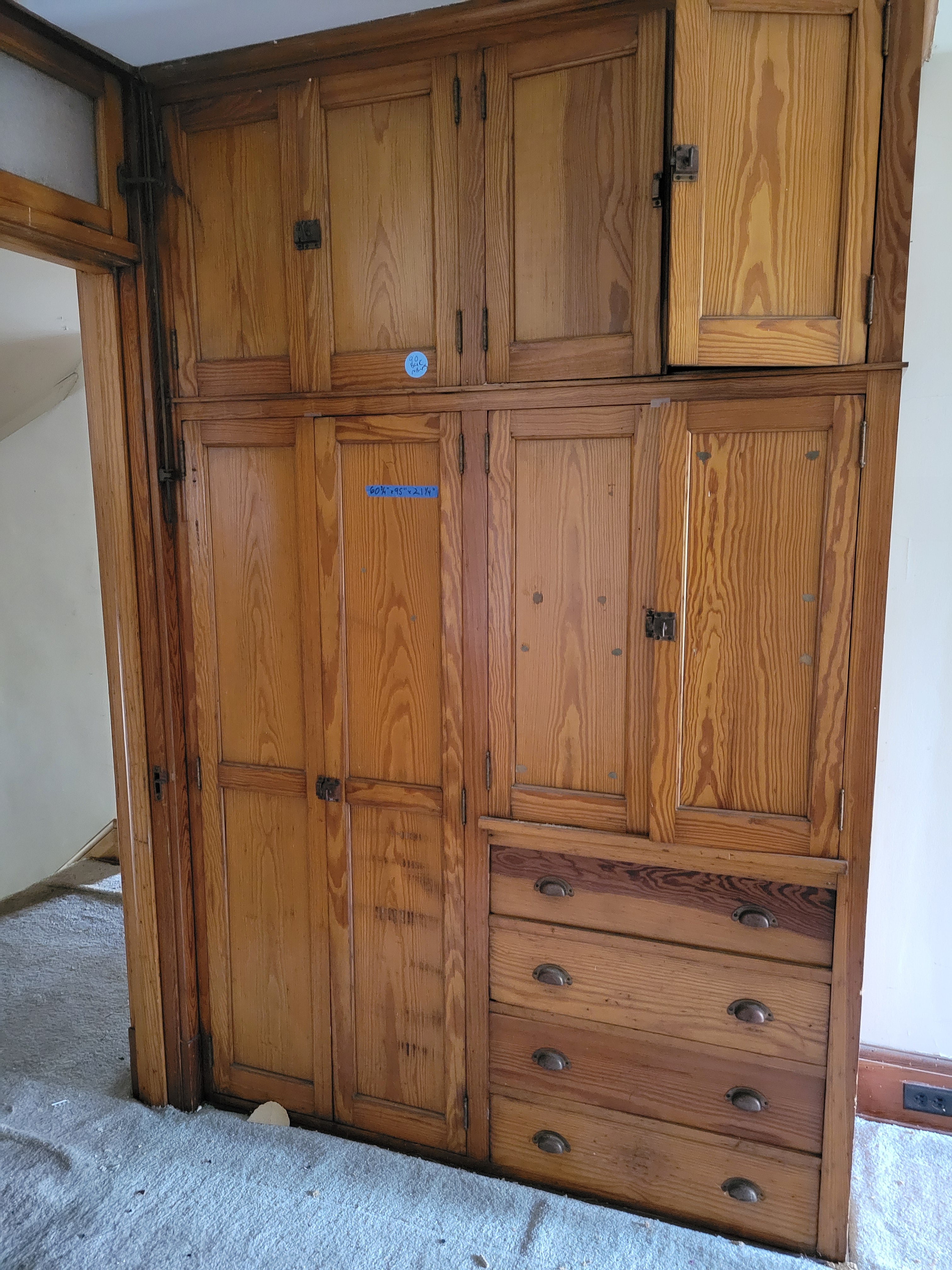 #90 Antique Built-In Pine Wardrobe Cabinet