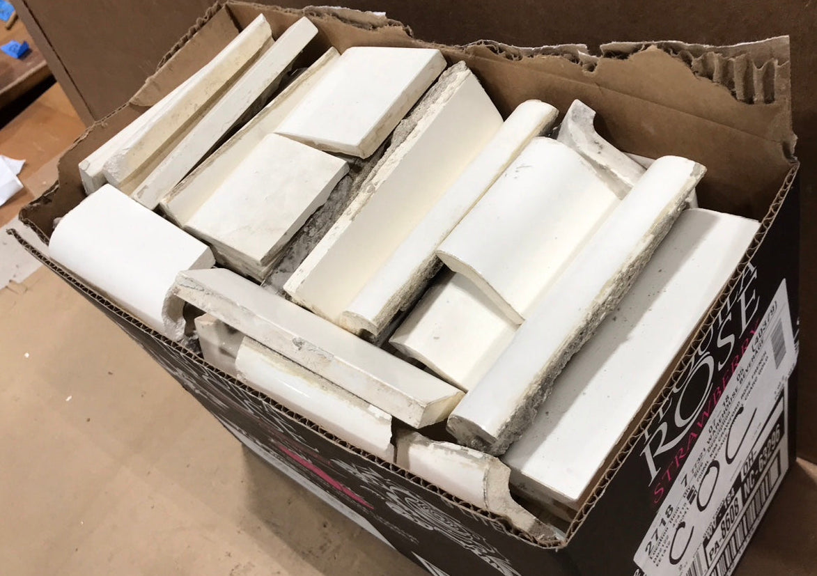 Salvaged White Ceramic Trim Tile & Cap Pieces Lot