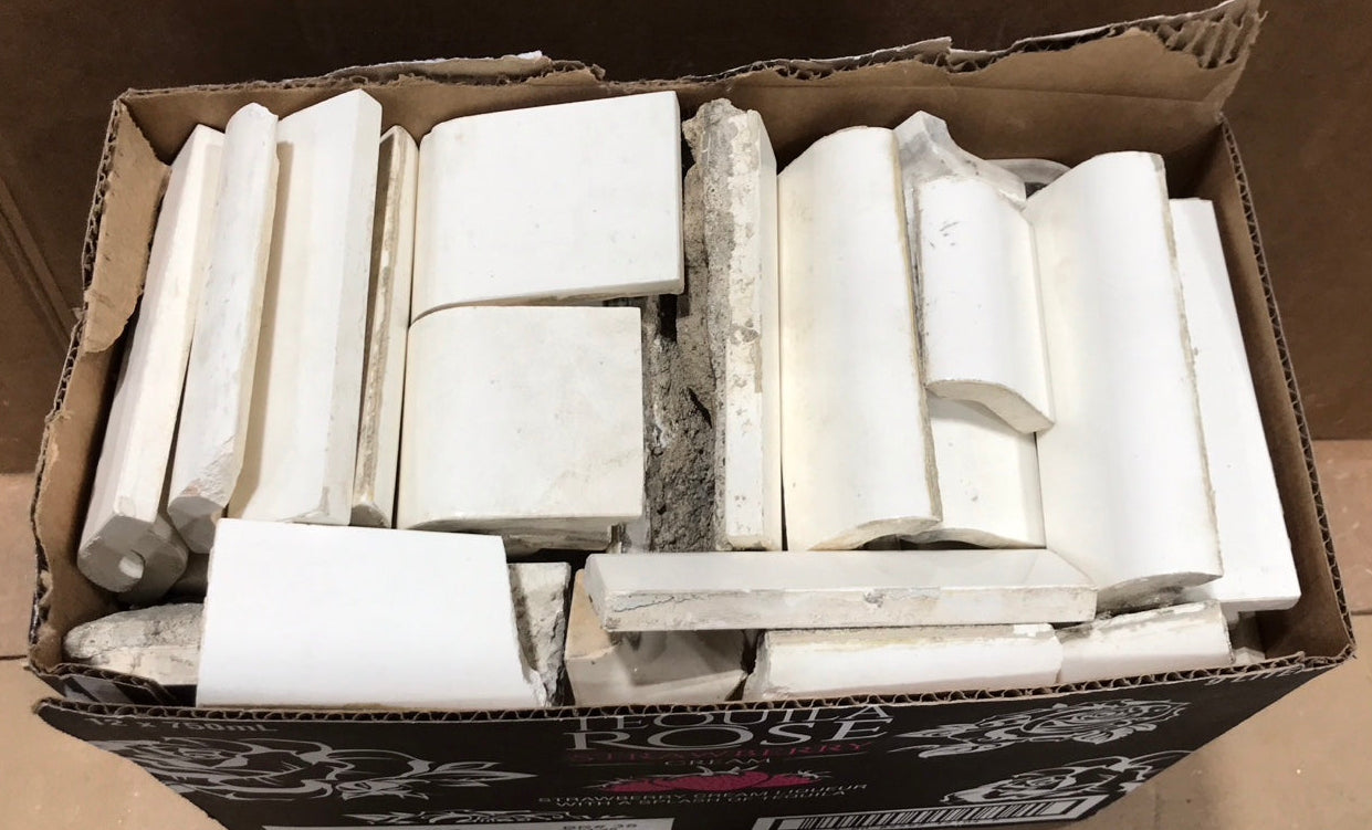 Salvaged White Ceramic Trim Tile & Cap Pieces Lot