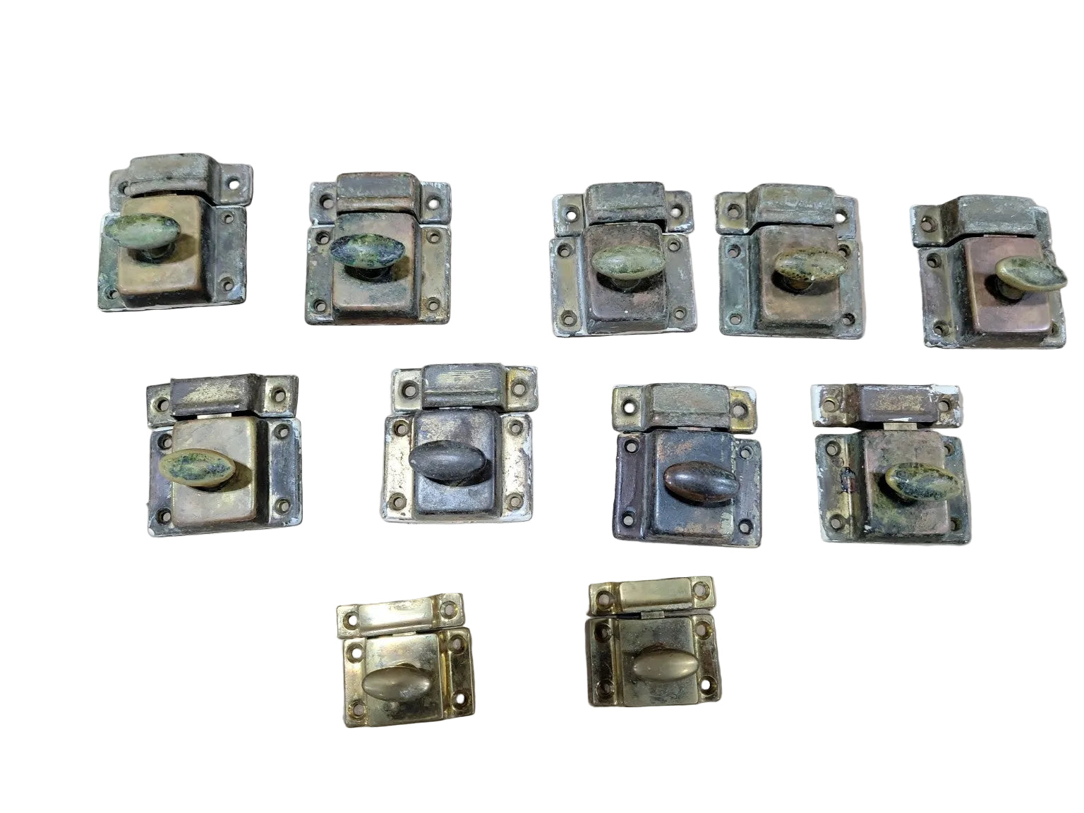 Vintage Brass & Copper Cabinet Cupboard Latch Set – Lot of 11
