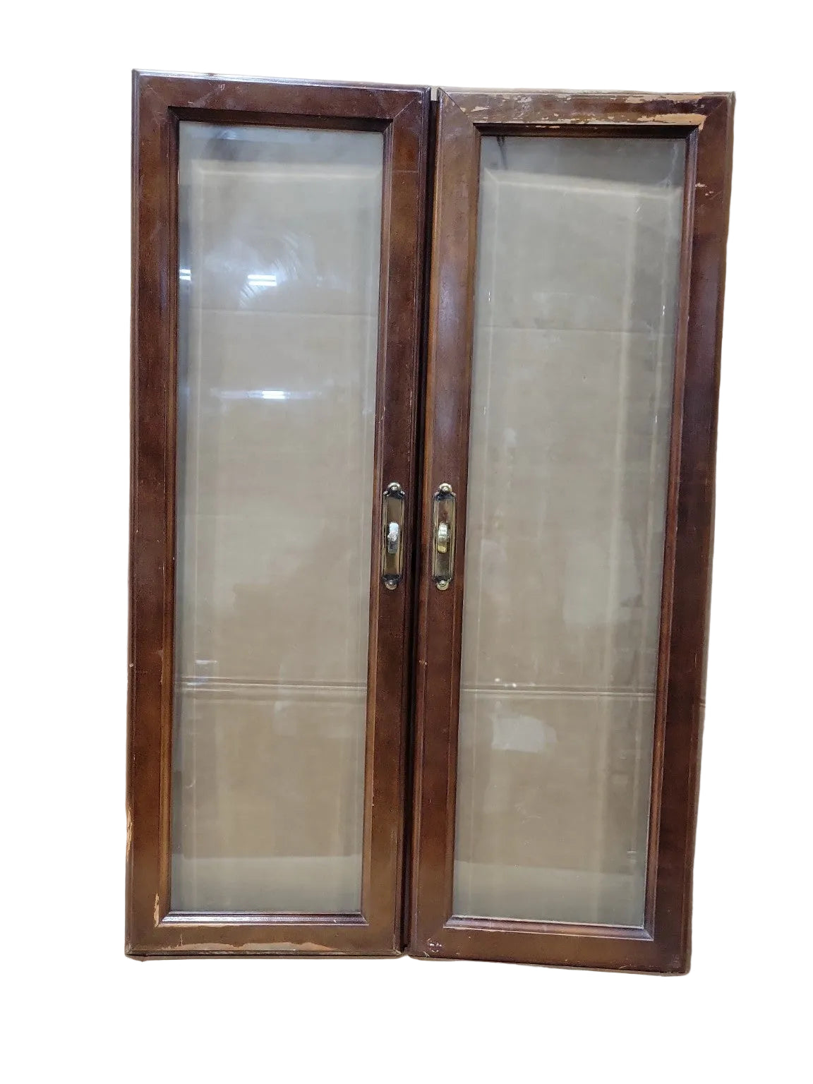 Vintage Glass Cabinet Doors with Brass Pulls – Pair
