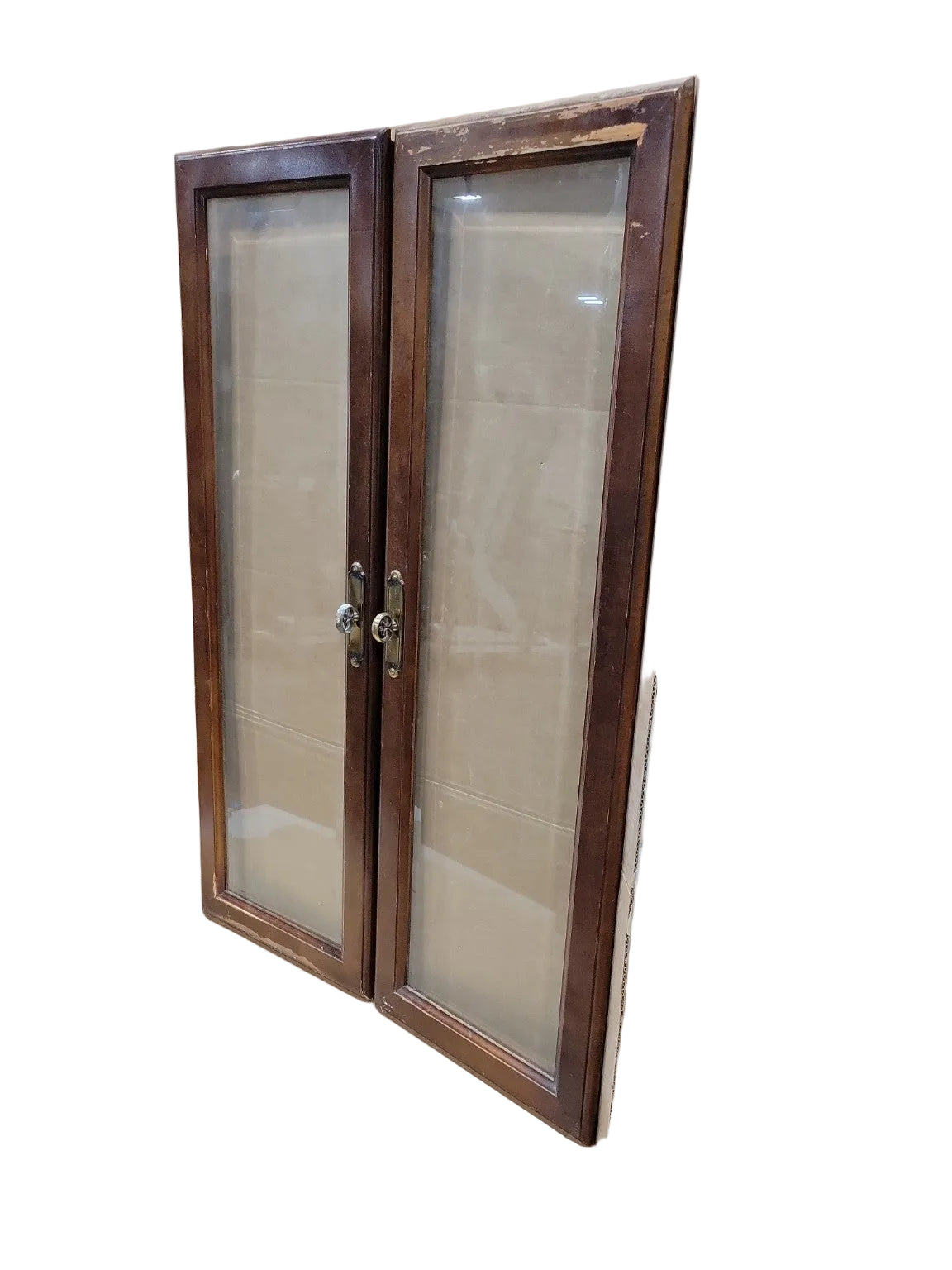 Vintage Glass Cabinet Doors with Brass Pulls – Pair