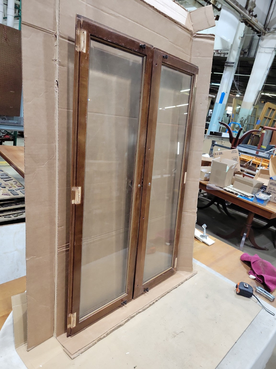 Vintage Glass Cabinet Doors with Brass Pulls – Pair