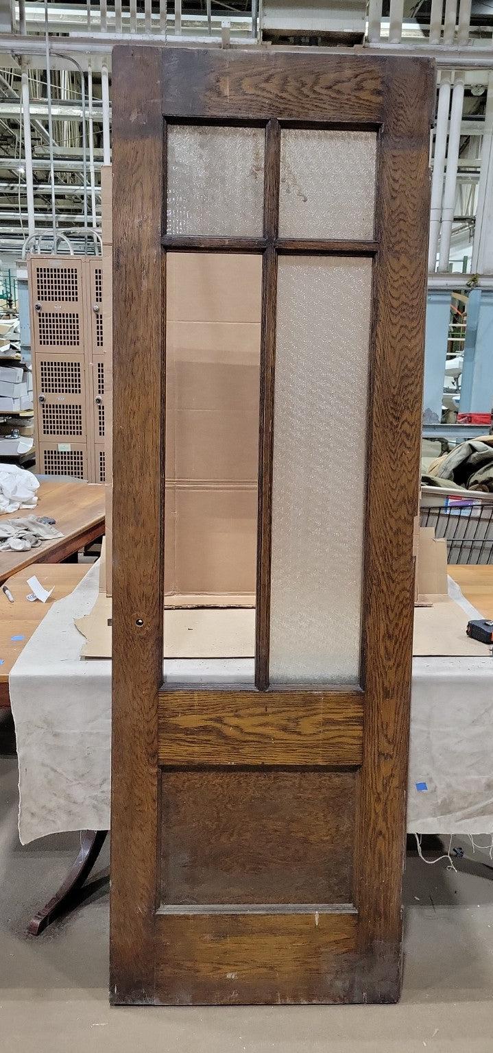 Matched Pair of Antique Oak Textured Glass Interior Doors
