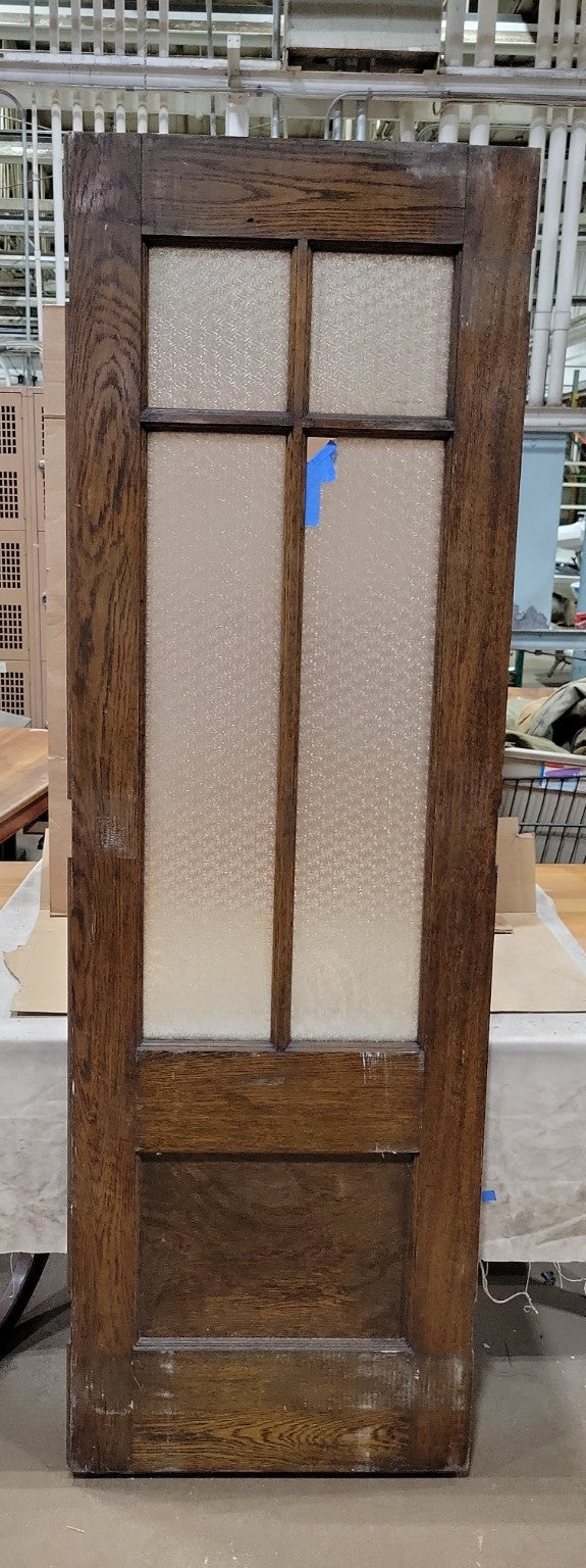 Matched Pair of Antique Oak Textured Glass Interior Doors