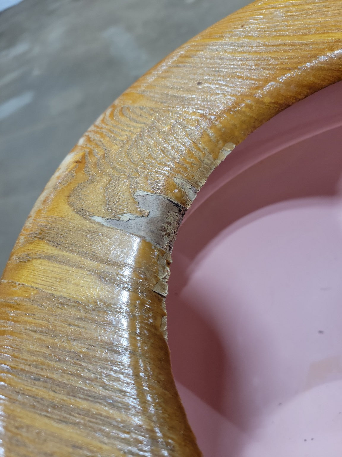 1950s Pink Ceramic Toilet with Wood Seat – Mid Century Bathroom Fixture