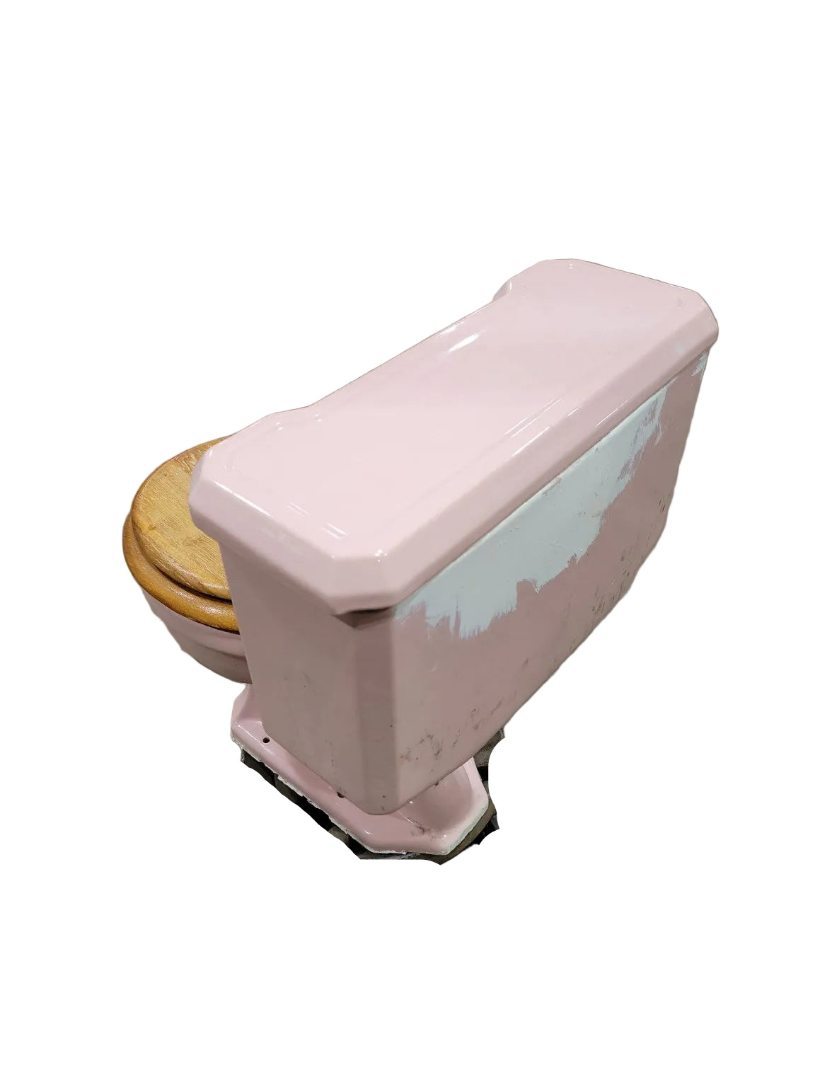 1950s Pink Ceramic Toilet with Wood Seat – Mid Century Bathroom Fixture