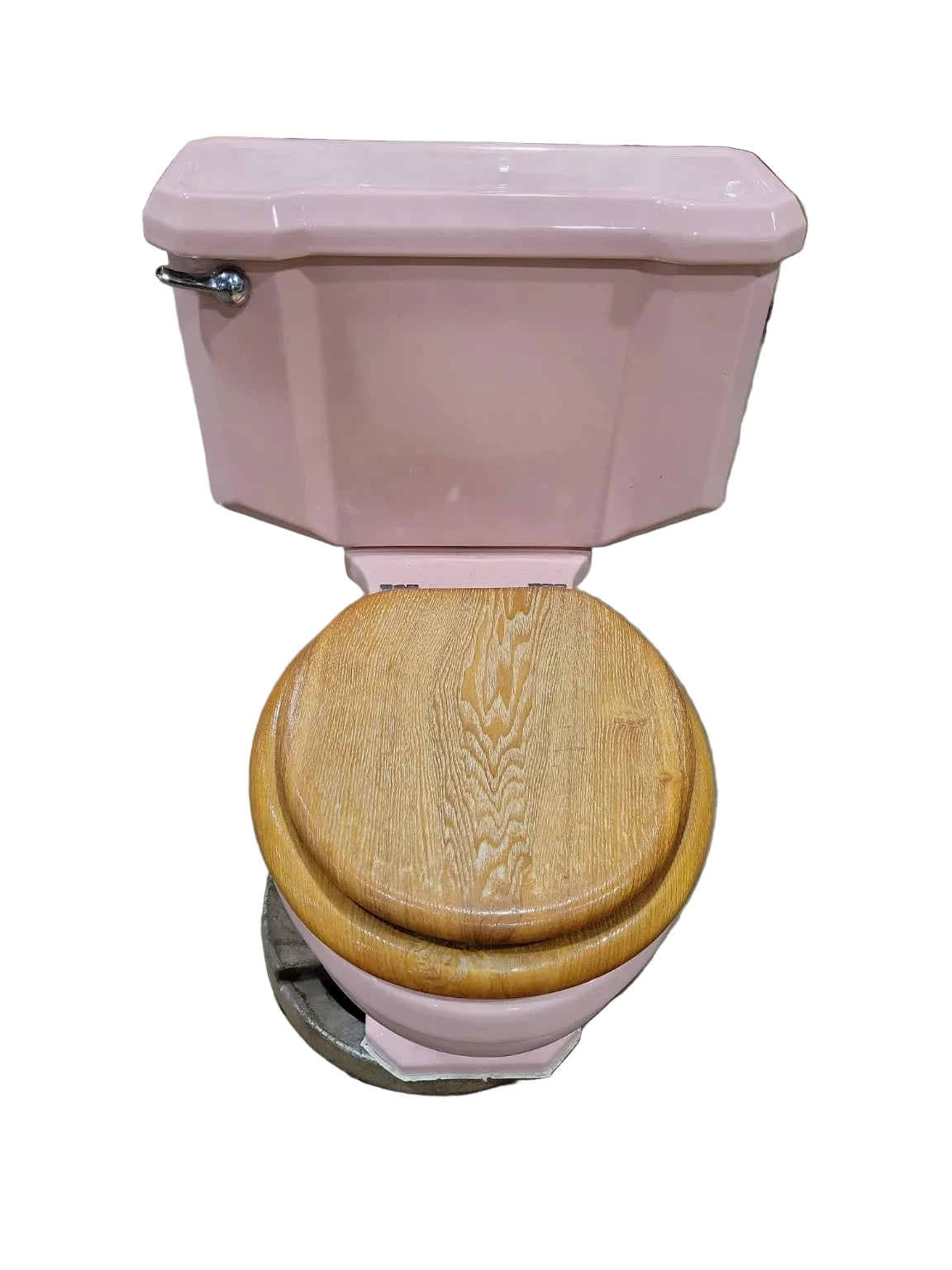 1950s Pink Ceramic Toilet with Wood Seat – Mid Century Bathroom Fixture
