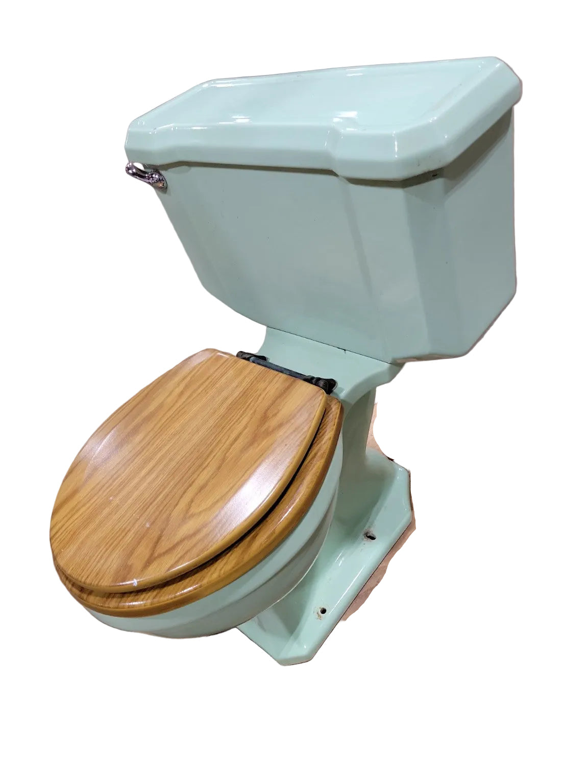 1949 Eljer Seafoam Green Vintage Toilet with Wood Seat