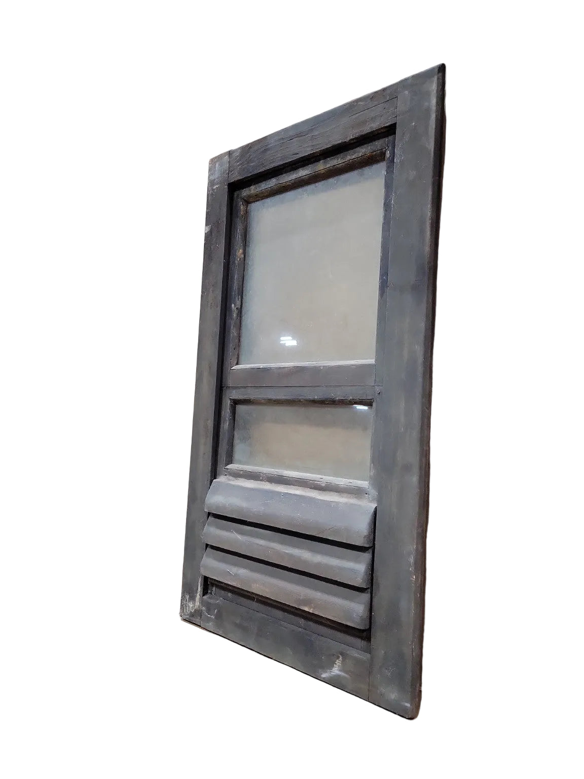 Antique Industrial Hopper Utility Window with Screen Panel