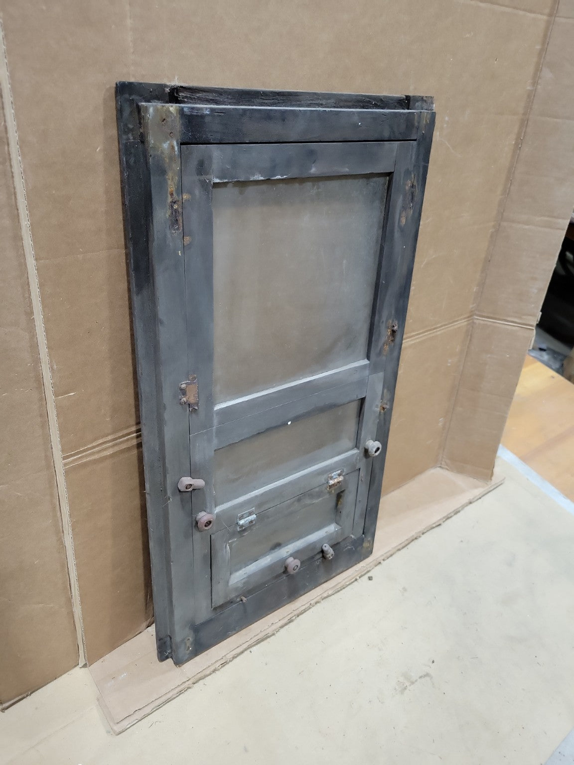 Antique Industrial Hopper Utility Window with Screen Panel