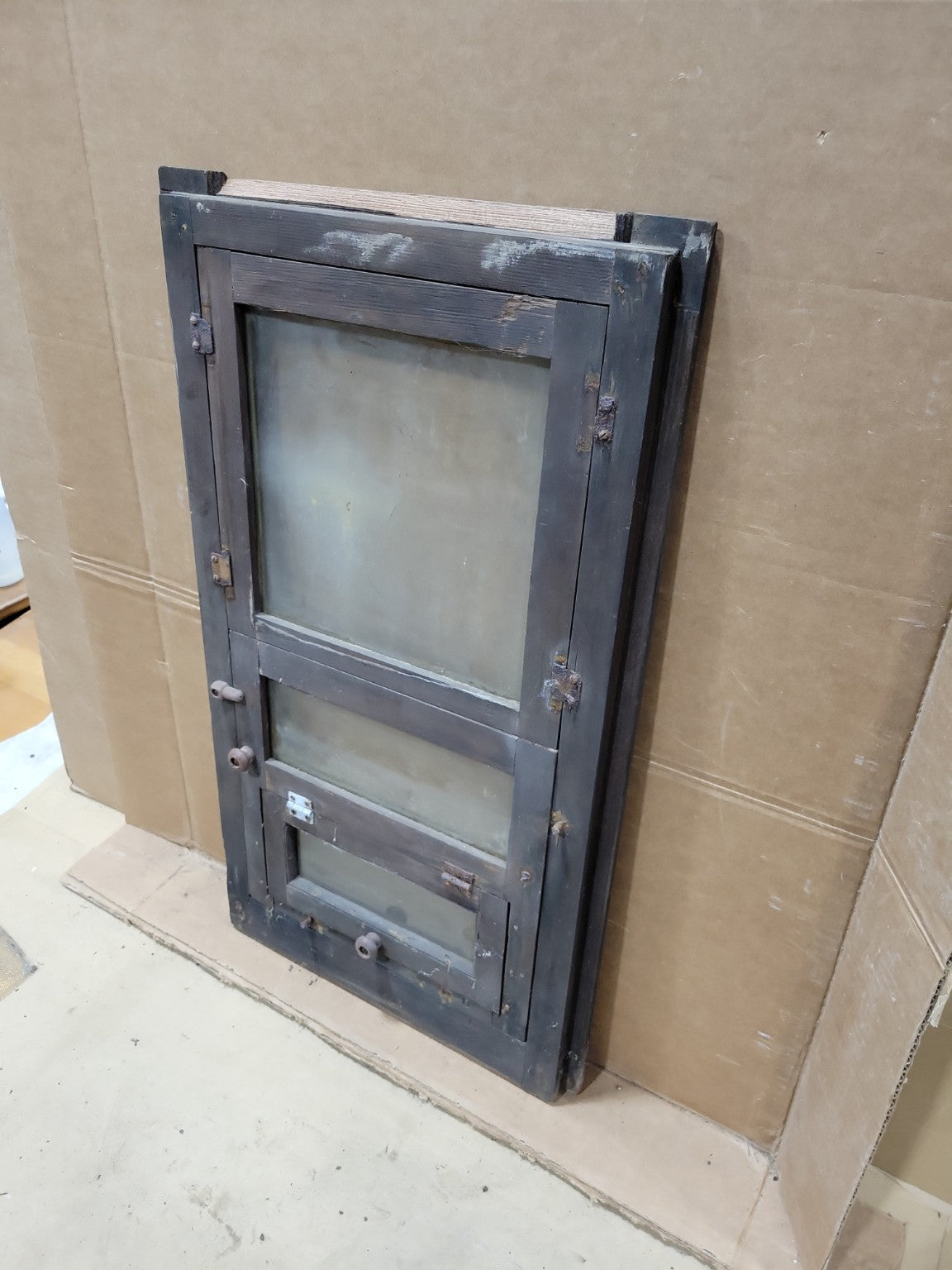 Antique Industrial Hopper Window with Removable Screen