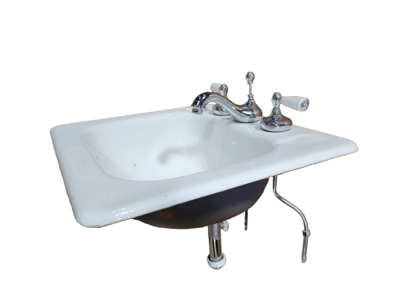 Vintage Kohler Cast Iron Drop-In Bathroom Sink with Chrome Faucet
