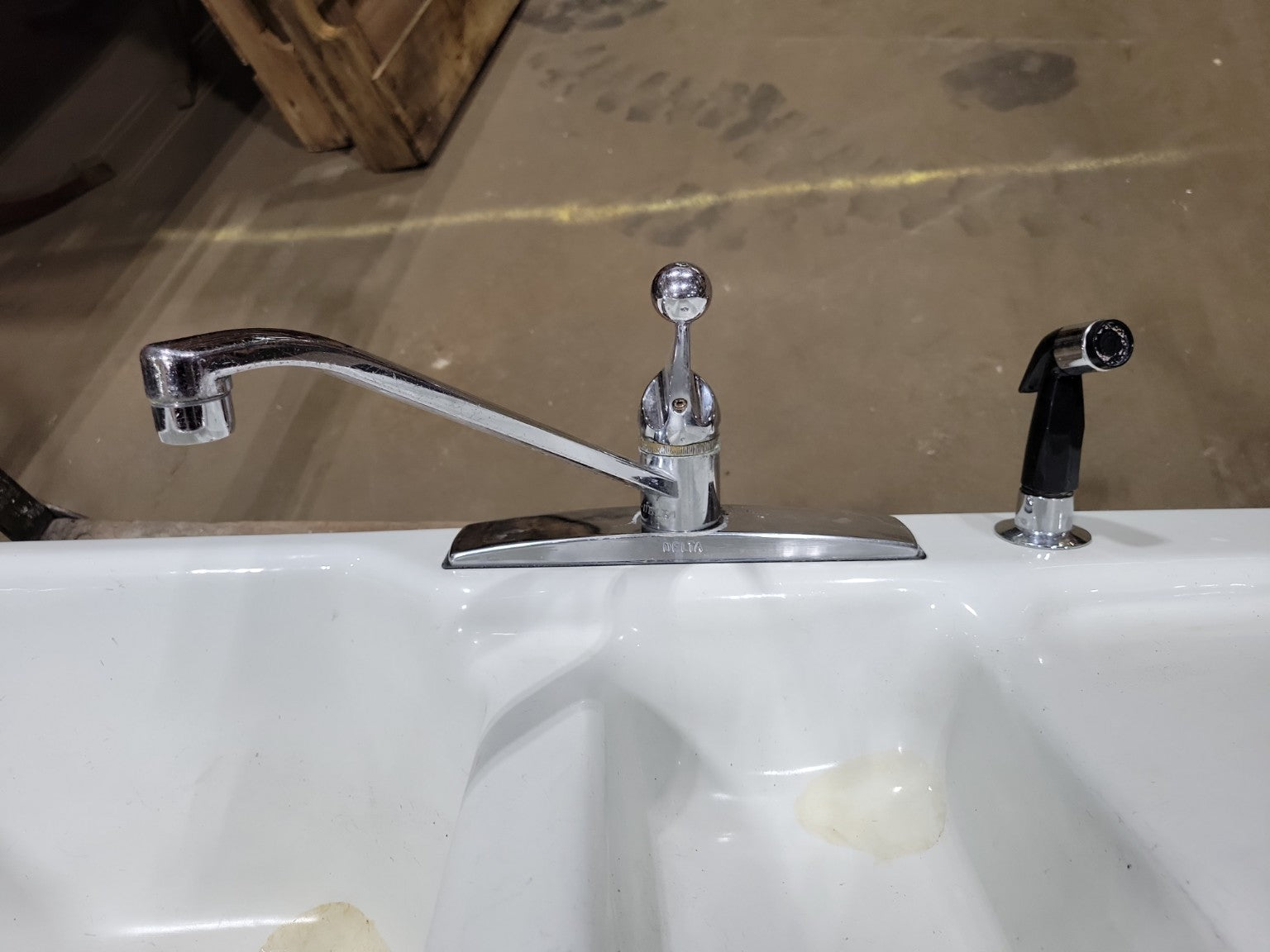 Vintage Cast Iron Double-Basin Utility Sink with Delta Faucet