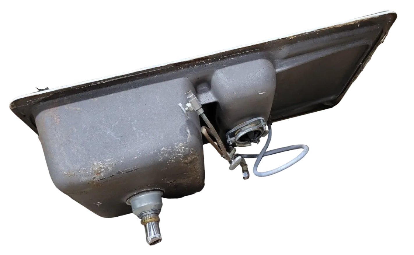 Vintage Cast Iron Double-Basin Utility Sink with Delta Faucet