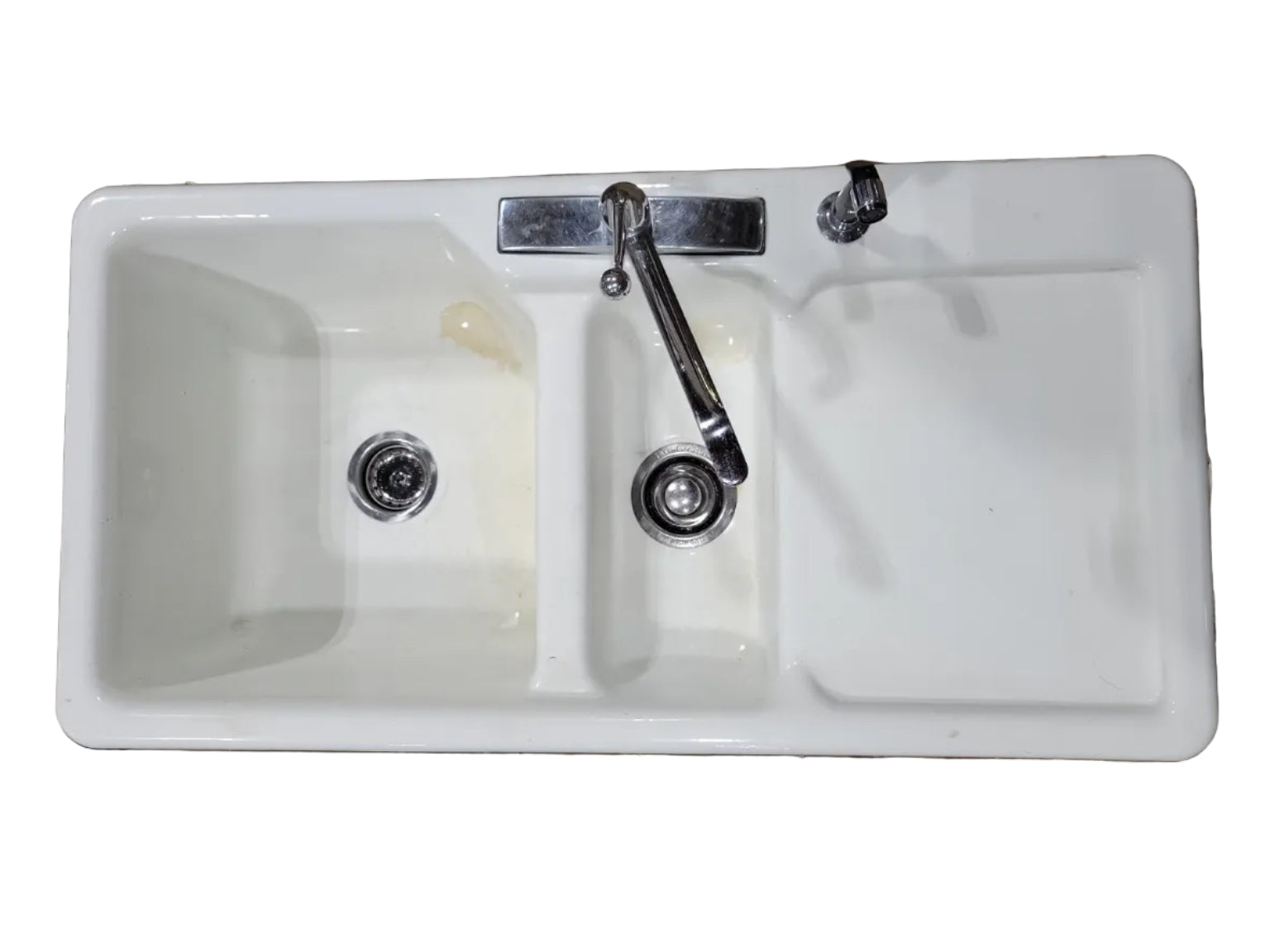 Vintage Cast Iron Double-Basin Utility Sink with Delta Faucet