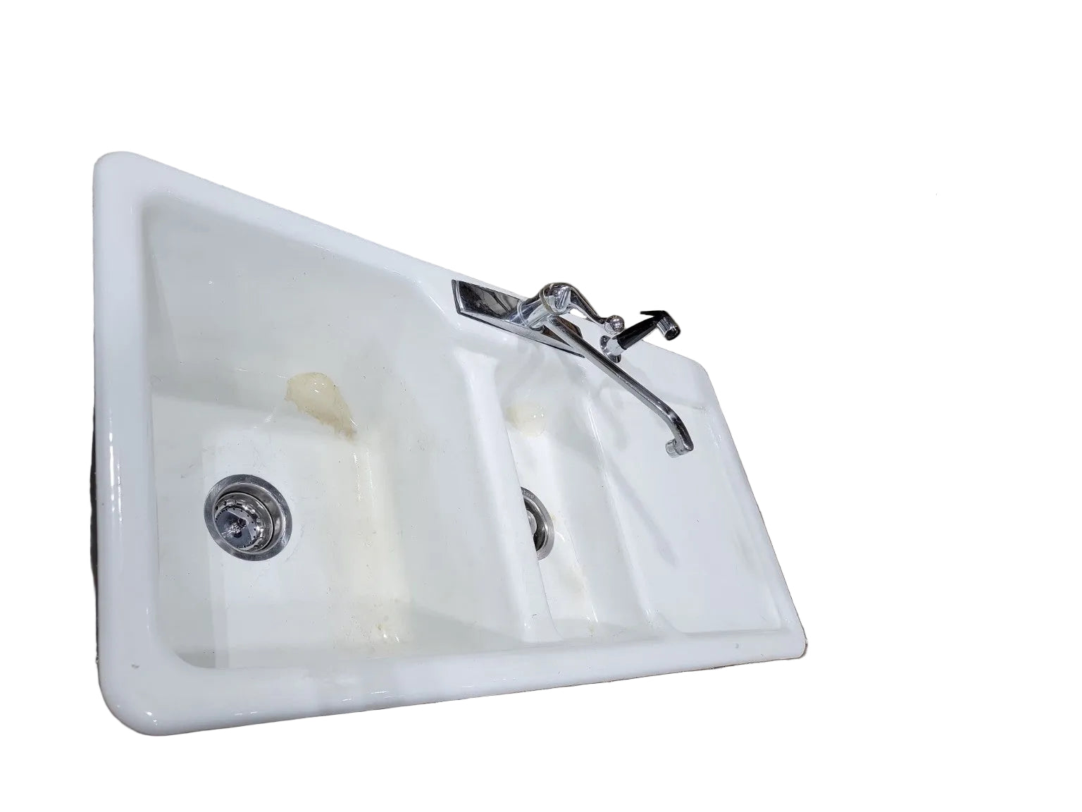 Vintage Cast Iron Double-Basin Utility Sink with Delta Faucet